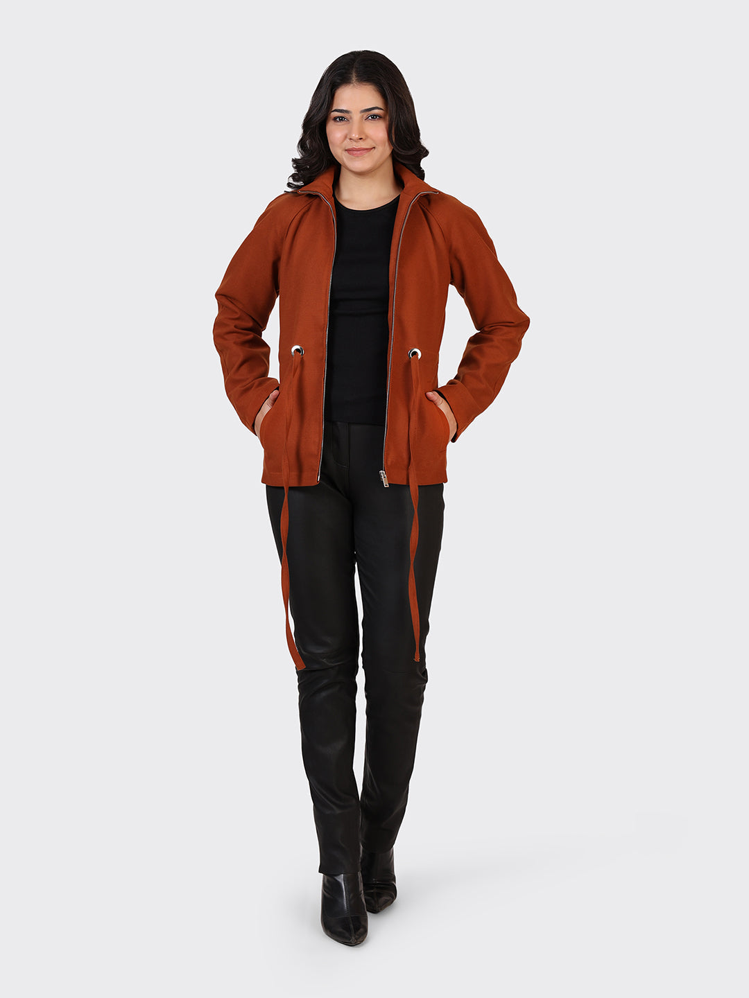 LADIES WOOLLEN JACKET-COGNAC