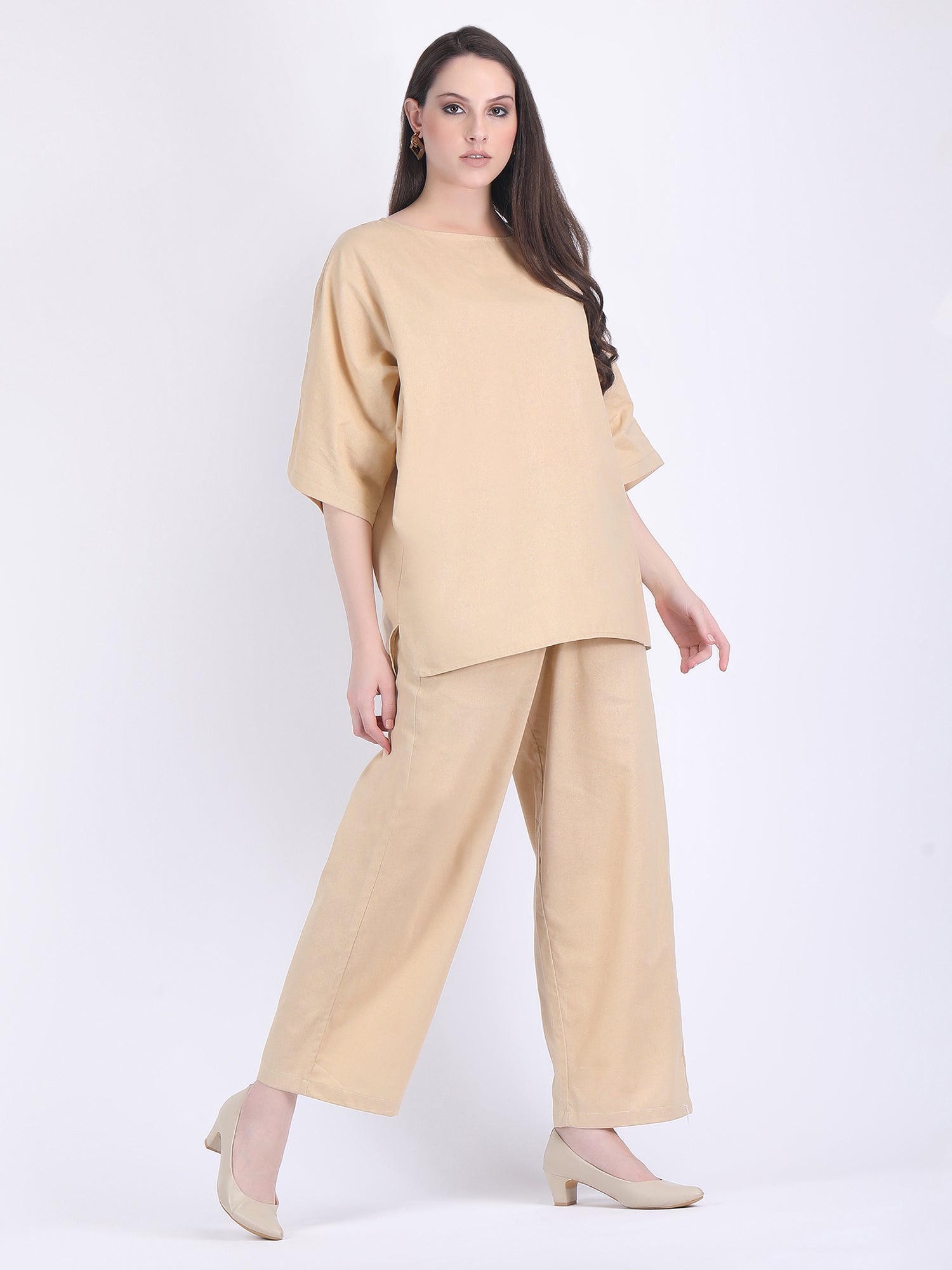 COTTON FLEX COMFORT WEAR COORD SET LIGHT FAWN