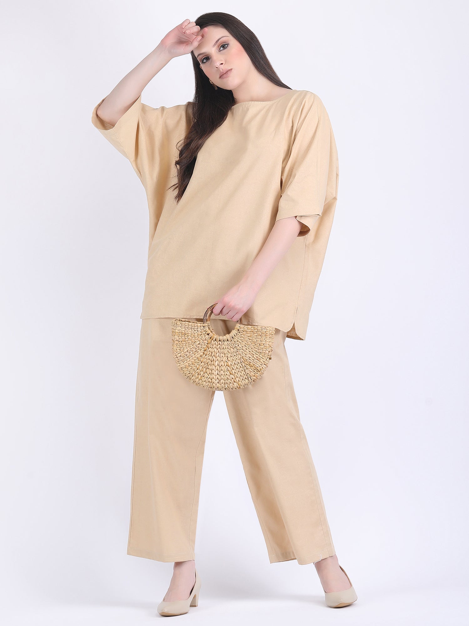 COTTON FLEX COMFORT WEAR COORD SET LIGHT FAWN