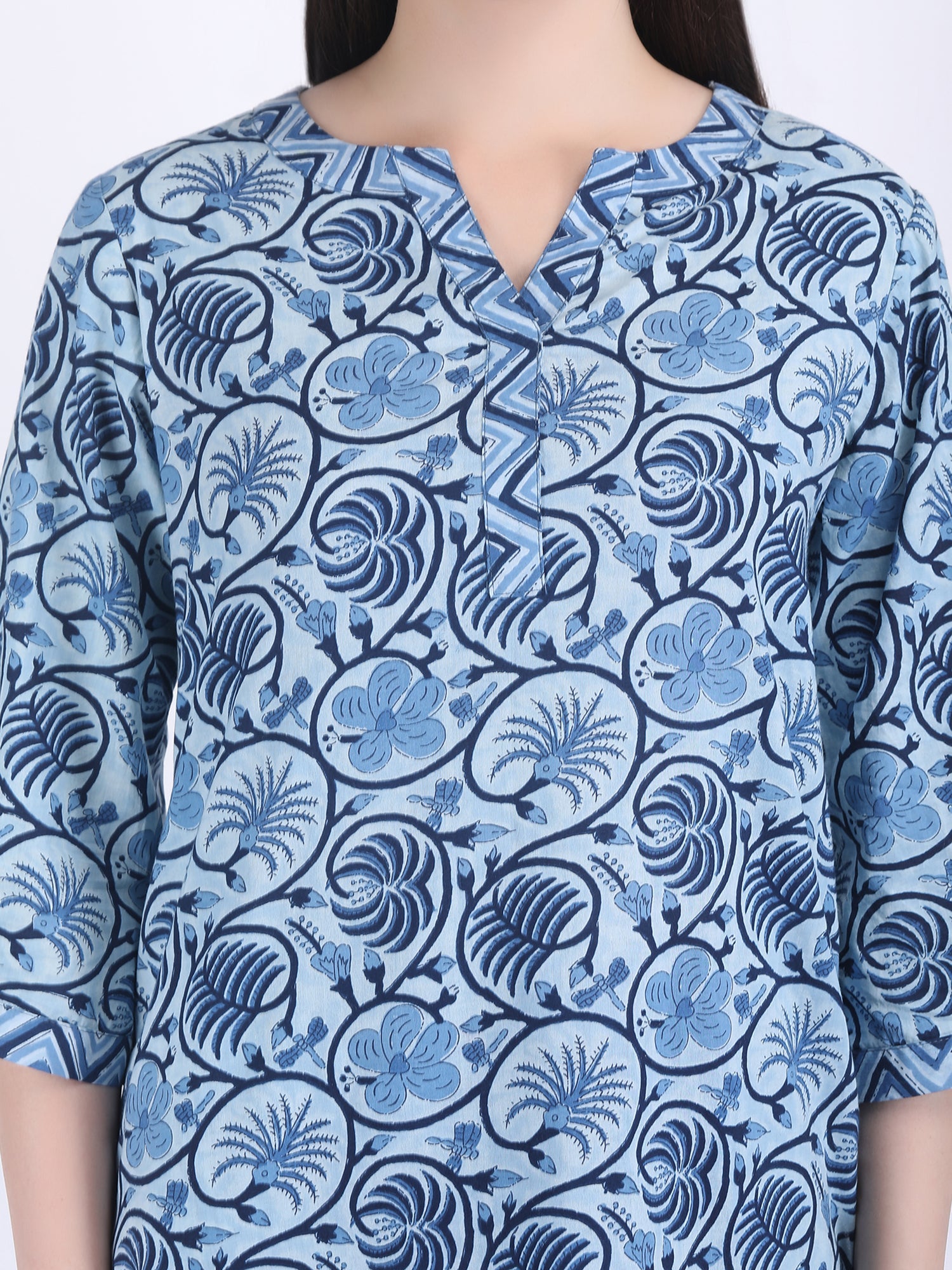 COTTON SANGANERI PRINT COMFORT WEAR SET IN INDIGO BLUE