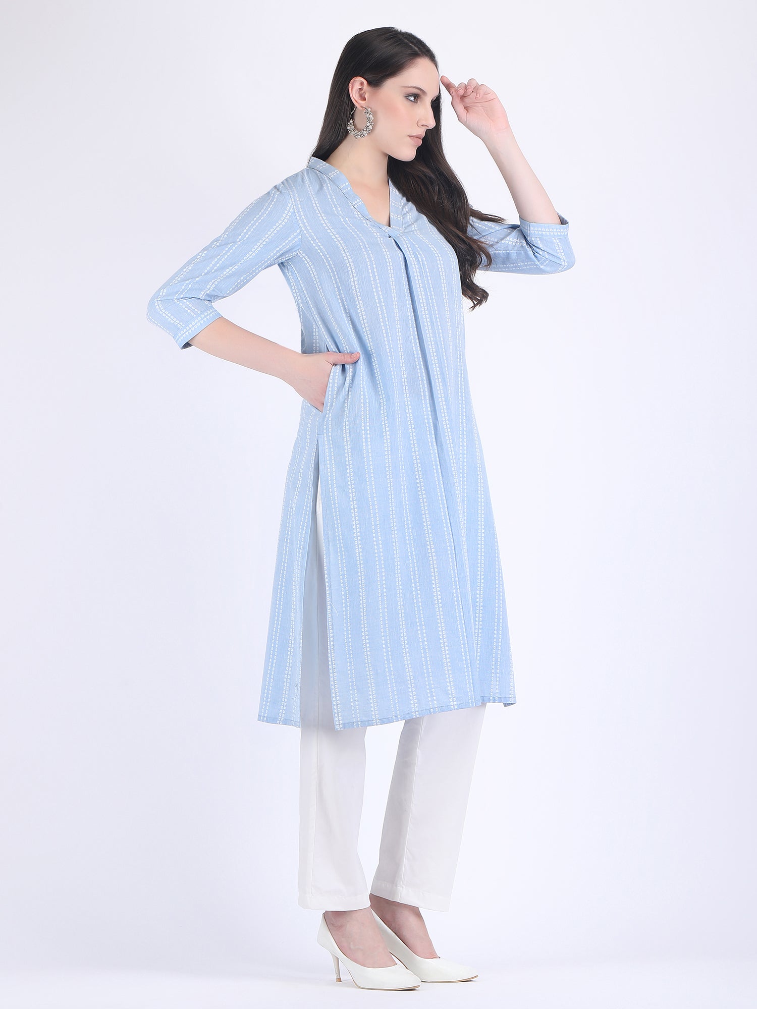 COTTON HANDLOOM COMFORT WEAR KURTA SET AQUA