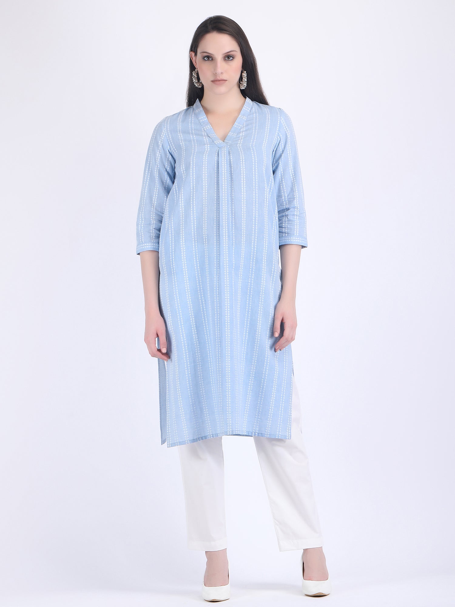 COTTON HANDLOOM COMFORT WEAR KURTA SET AQUA