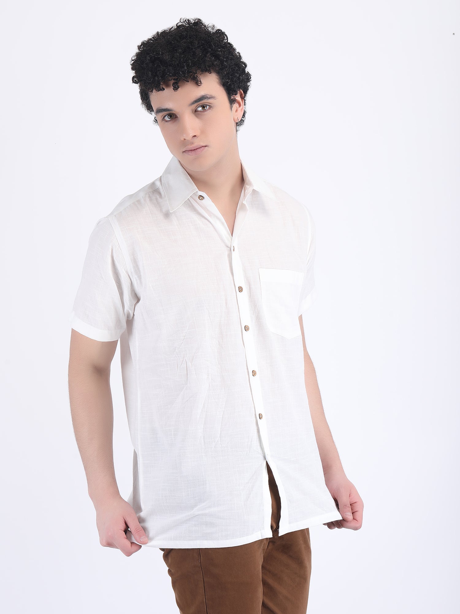 COTTON SLUB LIGHT WEIGHT SUMMER SHIRT IN WHITE