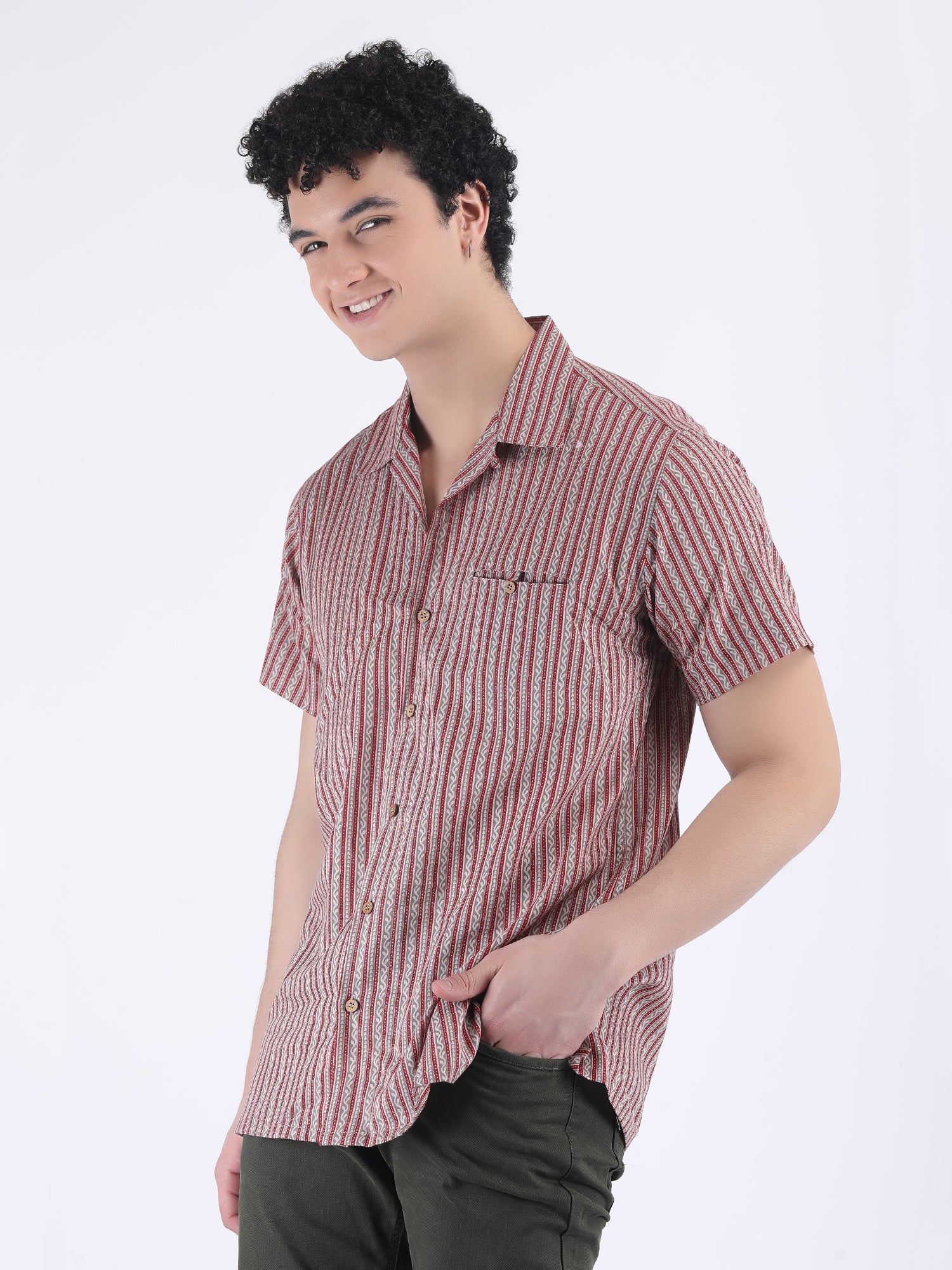 COTTON  SUMMER SHIRT IN STRIPED GREY RED