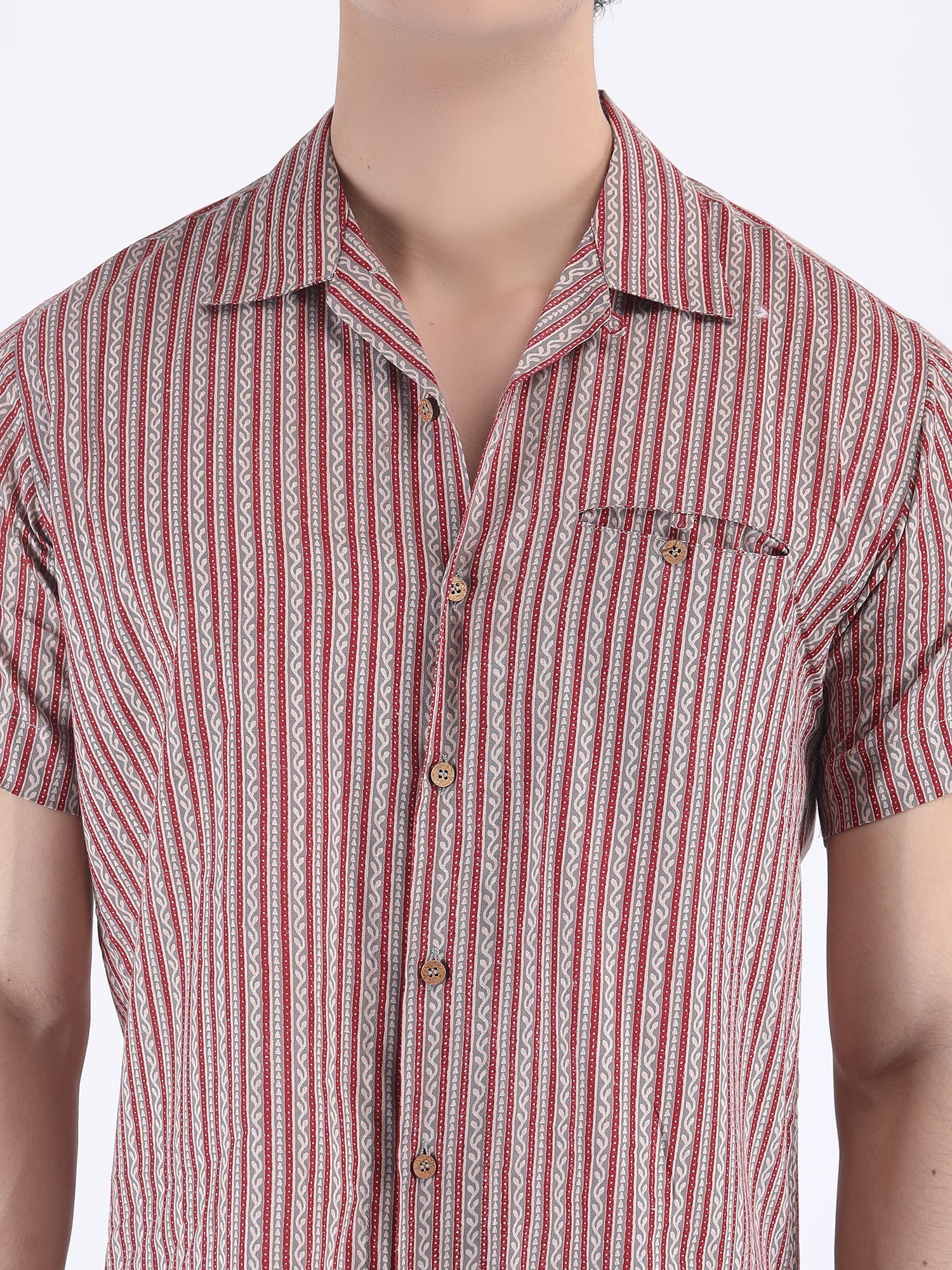 COTTON  SUMMER SHIRT IN STRIPED GREY RED
