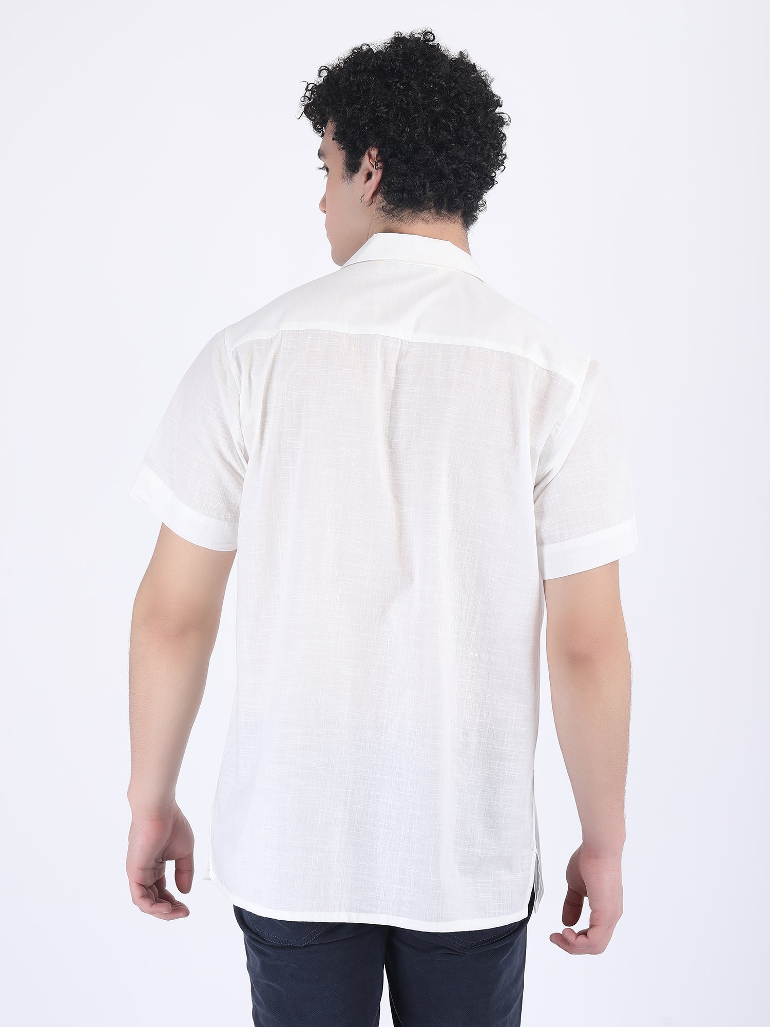 COTTON SLUB LIGHT WEIGHT SUMMER SHIRT IN WHITE