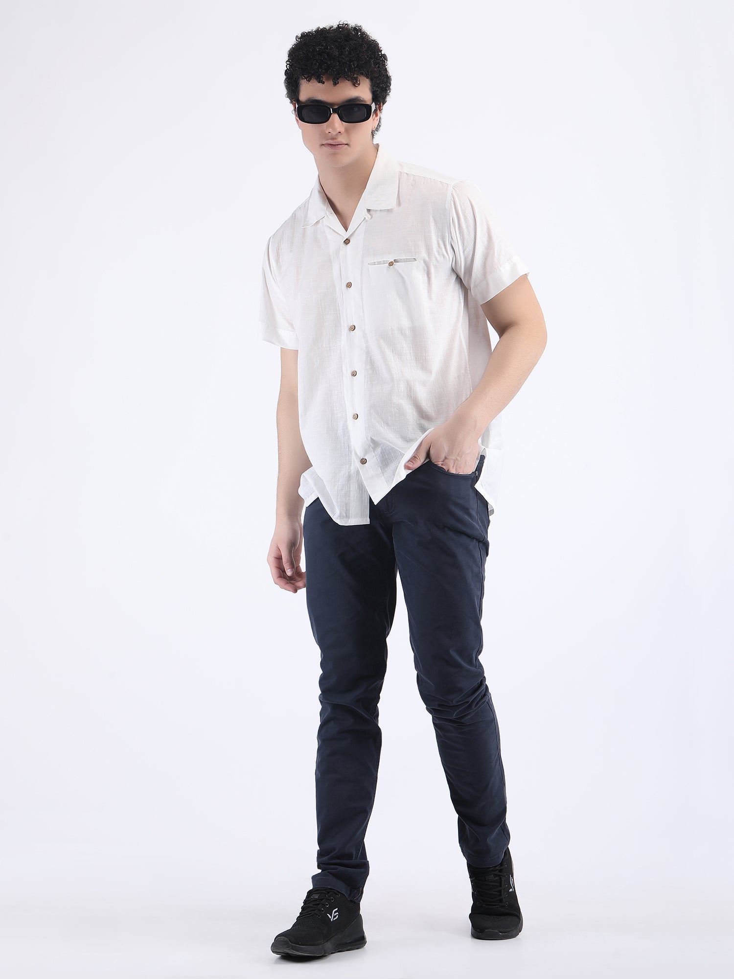 COTTON SLUB LIGHT WEIGHT SUMMER SHIRT IN WHITE