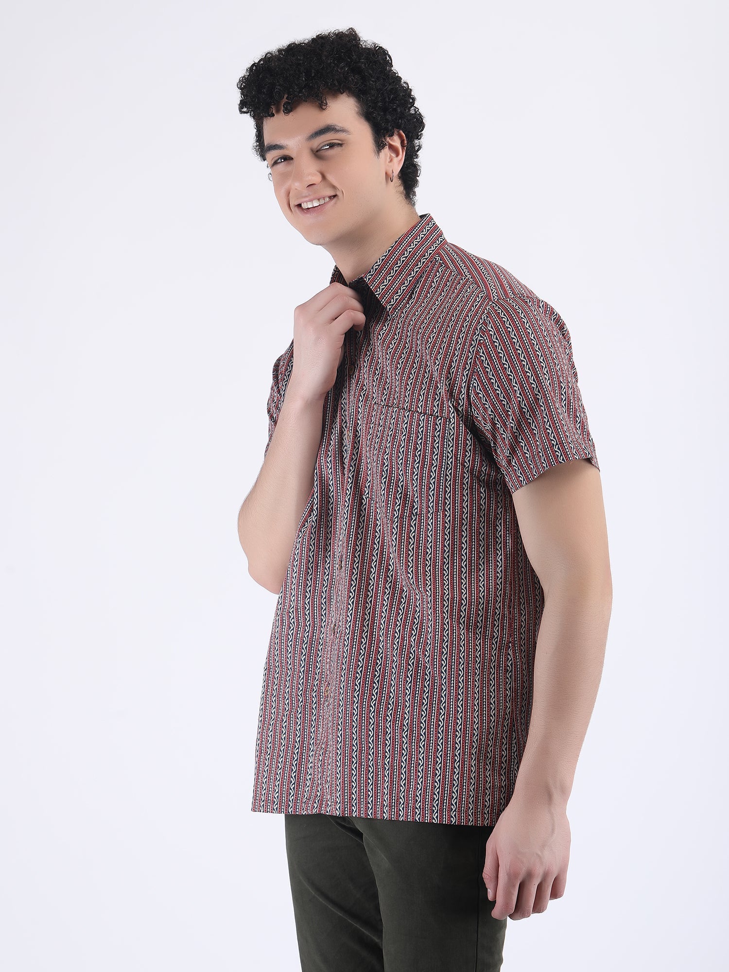 COTTON  SUMMER SHIRT IN STRIPED RED BLUE