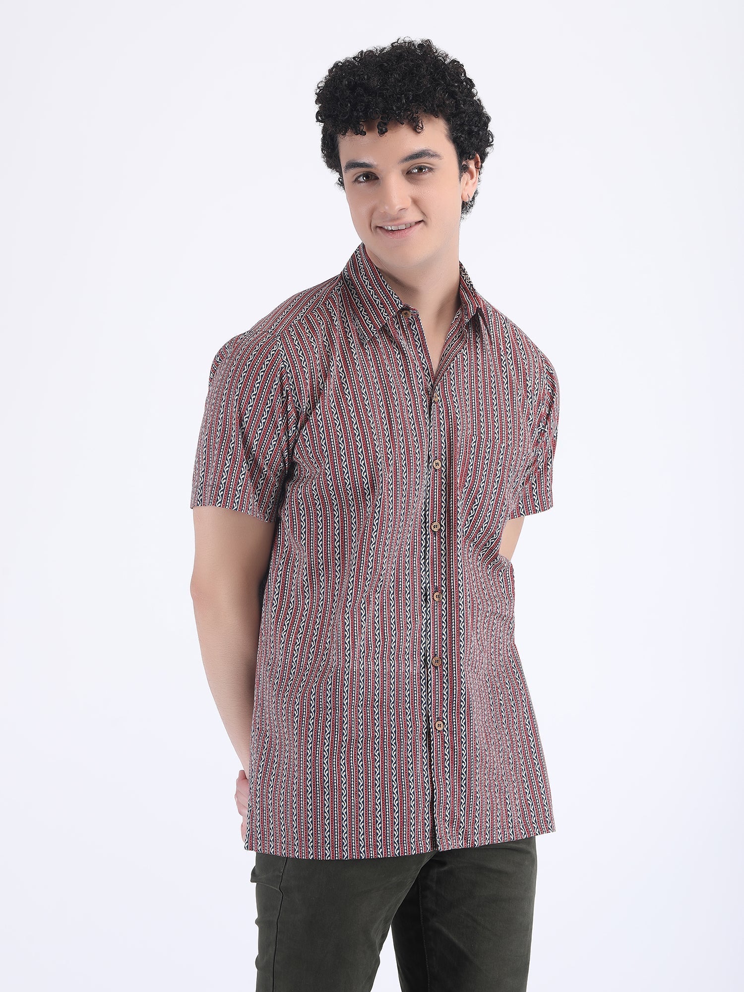 COTTON  SUMMER SHIRT IN STRIPED RED BLUE