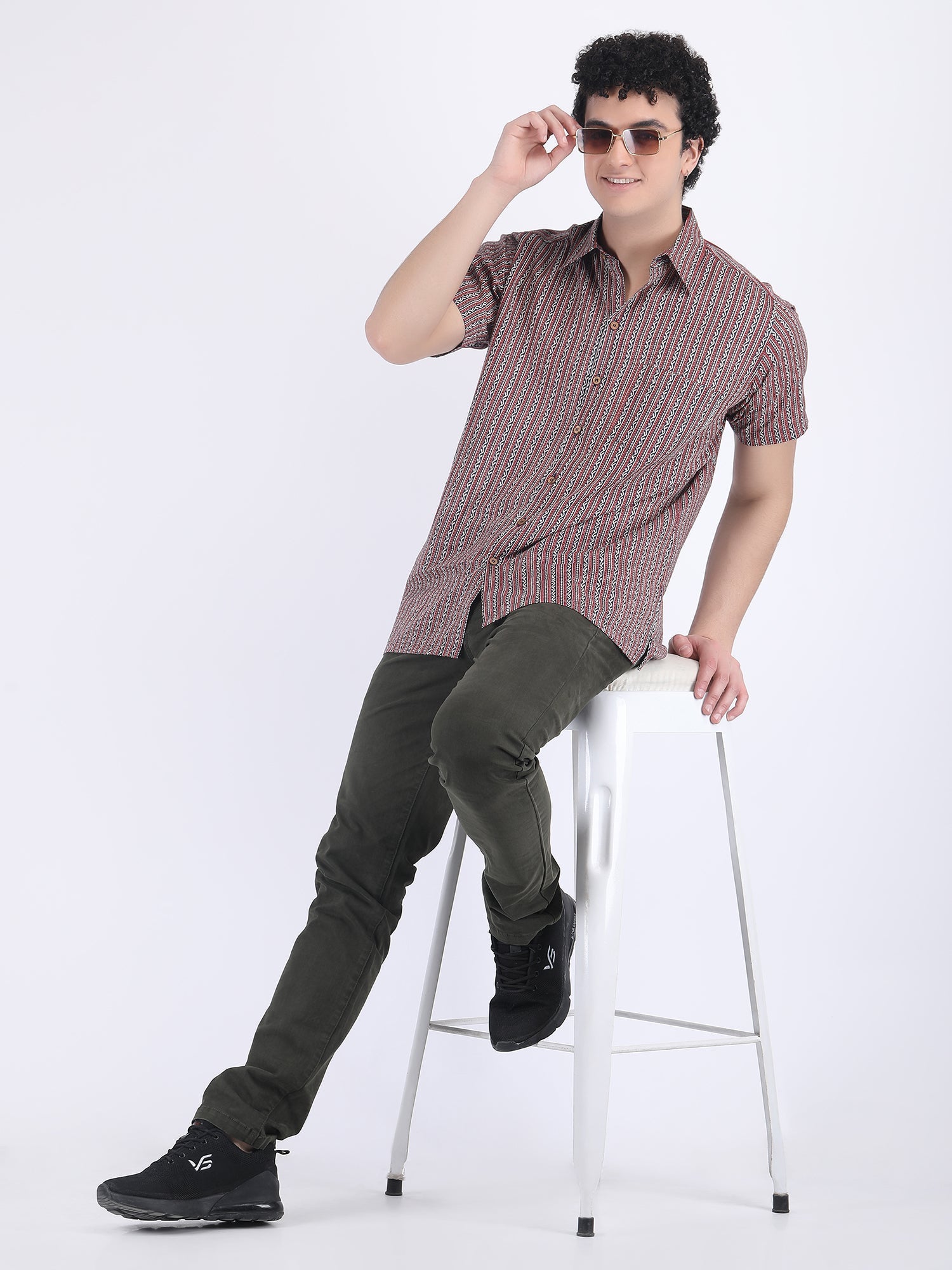 COTTON  SUMMER SHIRT IN STRIPED RED BLUE