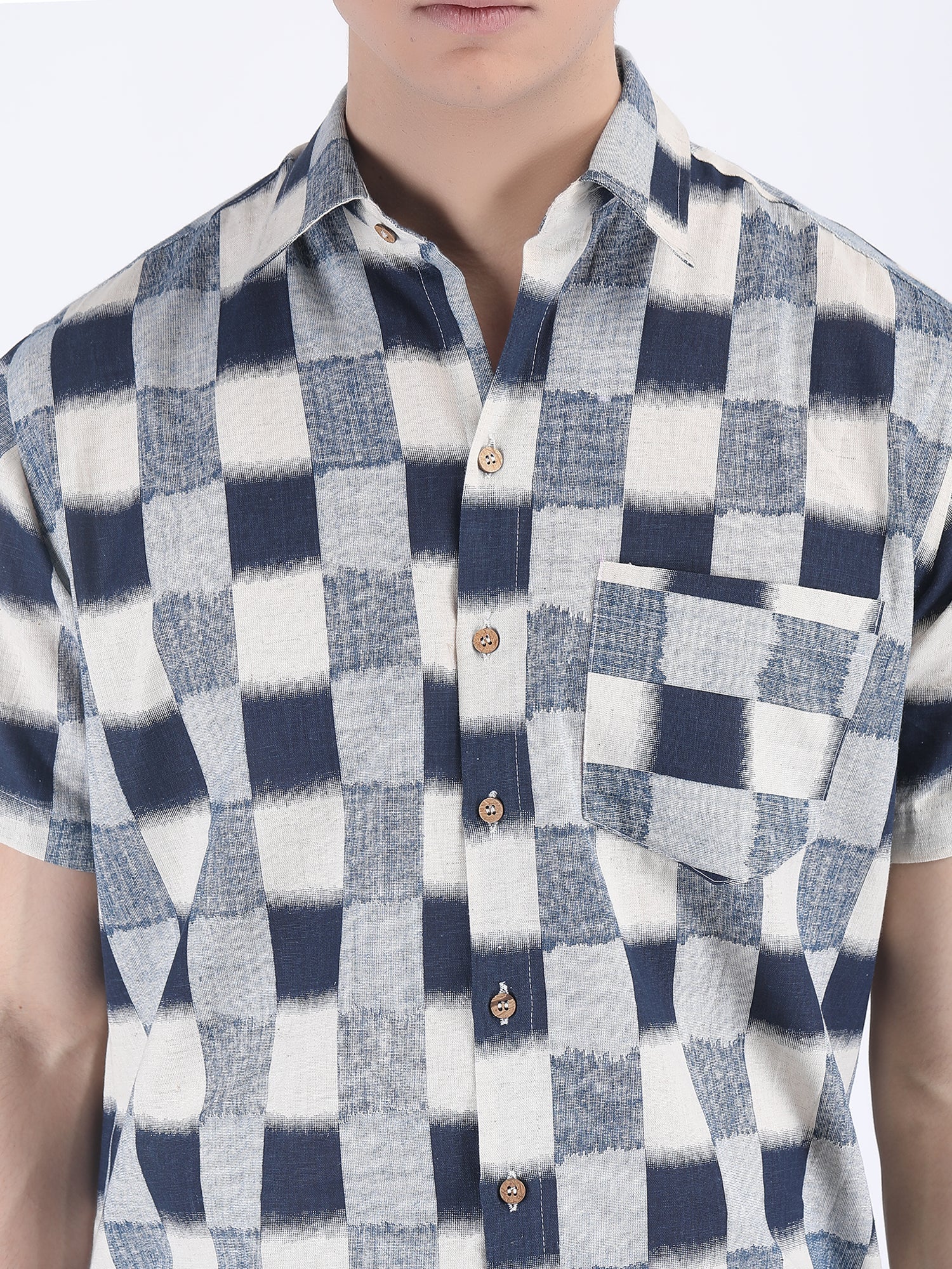 COTTON FLEX CHECK SUMMER SHIRT IN NAVY