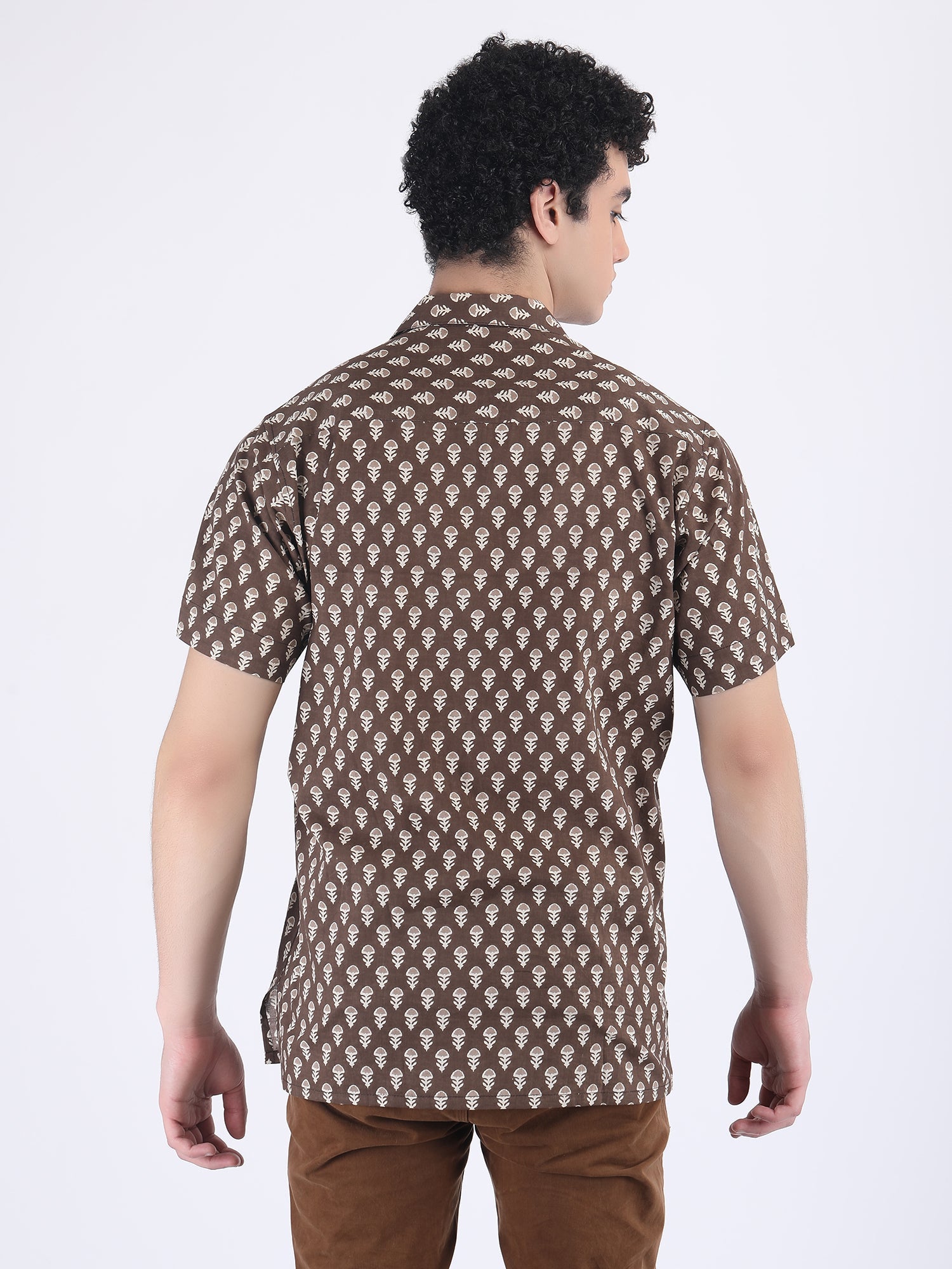 COTTON BLOCK PRINT SUMMER SHIRT IN TIRAMISU