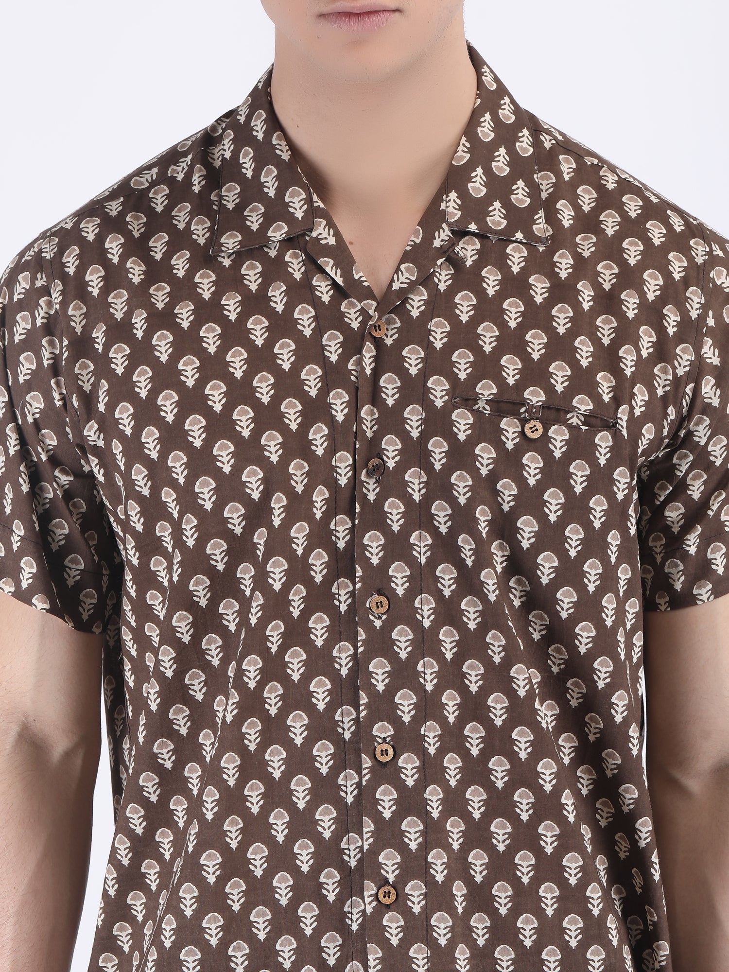 COTTON BLOCK PRINT SUMMER SHIRT IN TIRAMISU