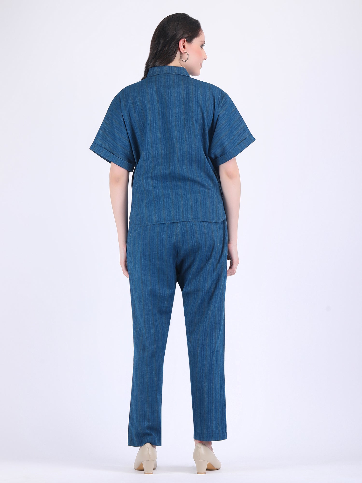 COTTON FLEX SELF STRIPED COORD SET NAVY