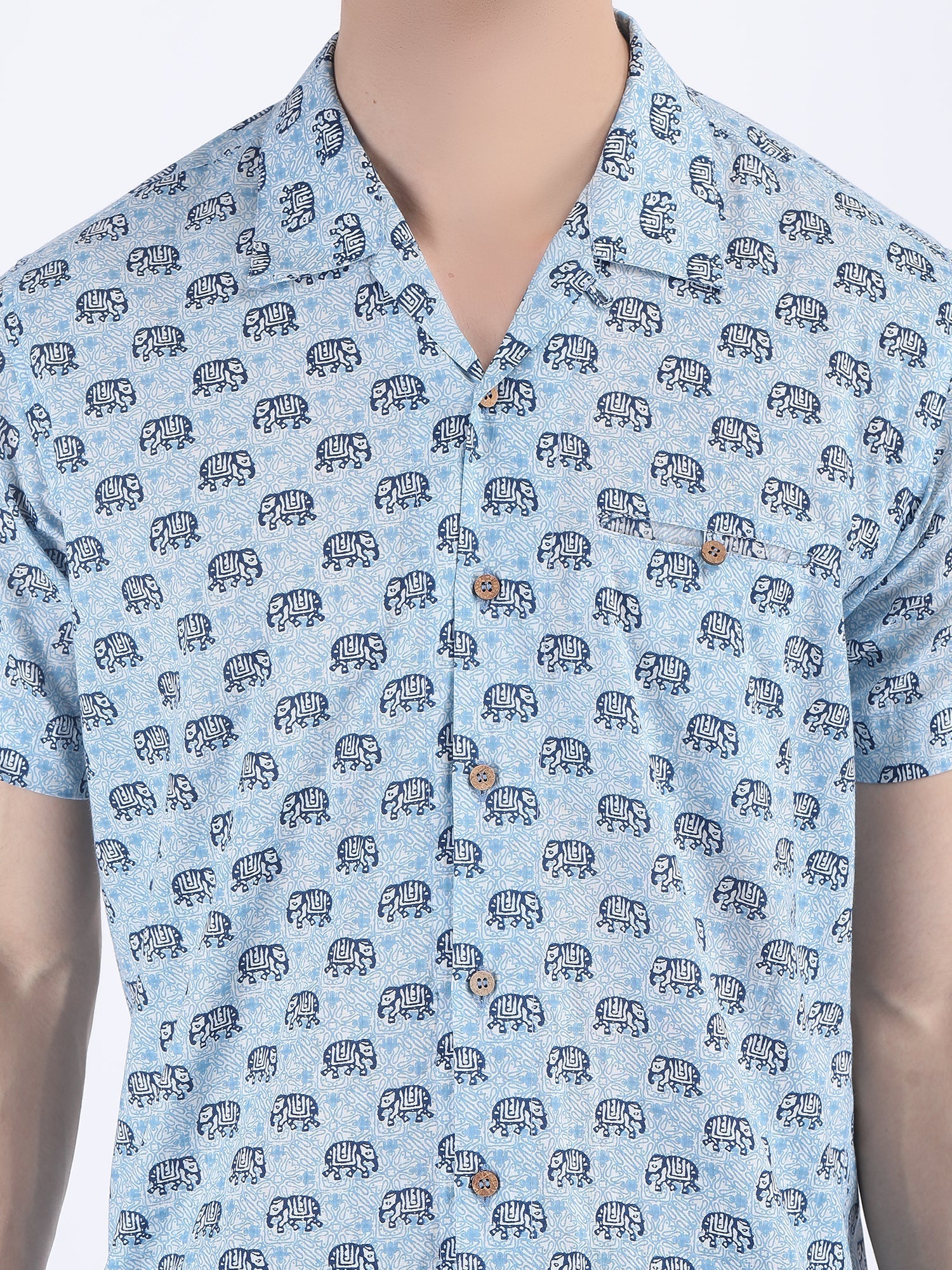 COTTON PRINT SUMMER SHIRT IN BLUE ELEPHANT