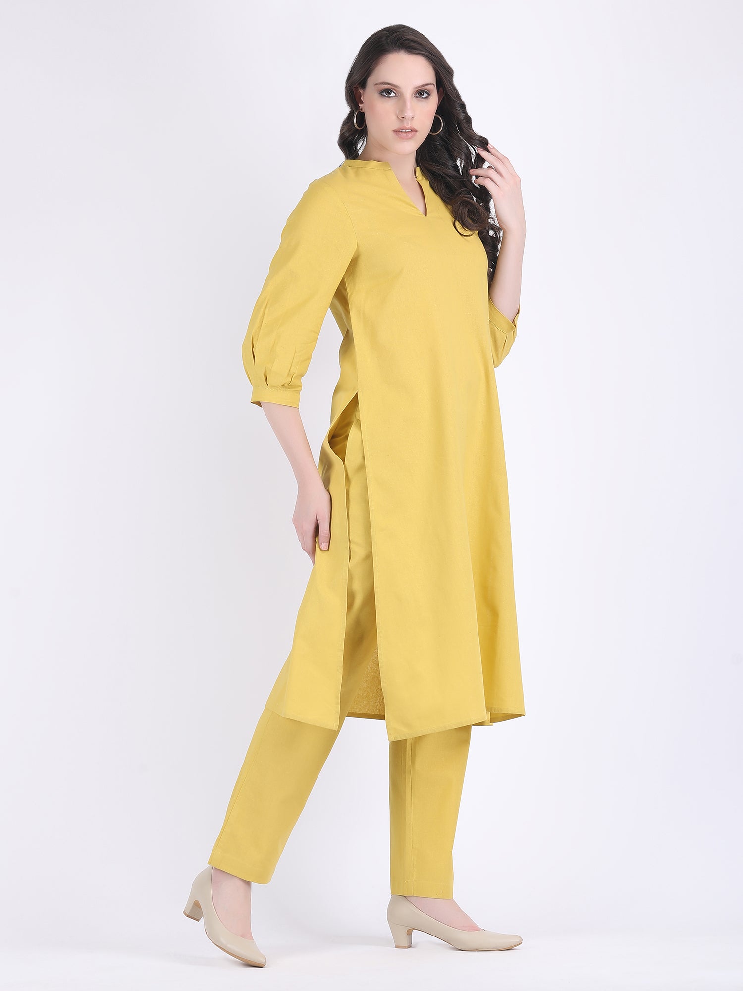 COTTON FLEX COMFORT WEAR KURTA SET LEMON CURRY