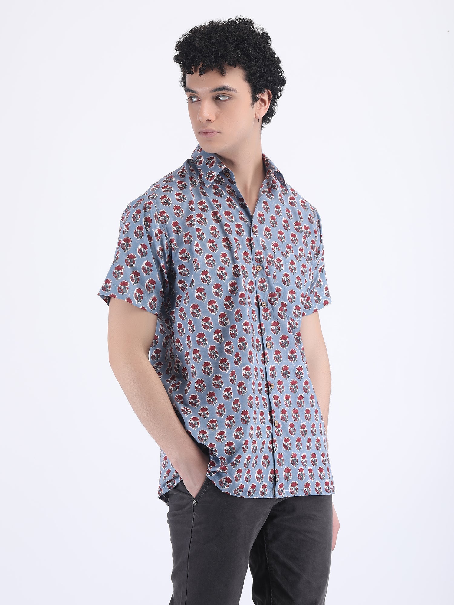 COTTON SUMMER SHIRT BLOCK PRINT IN INDIGO