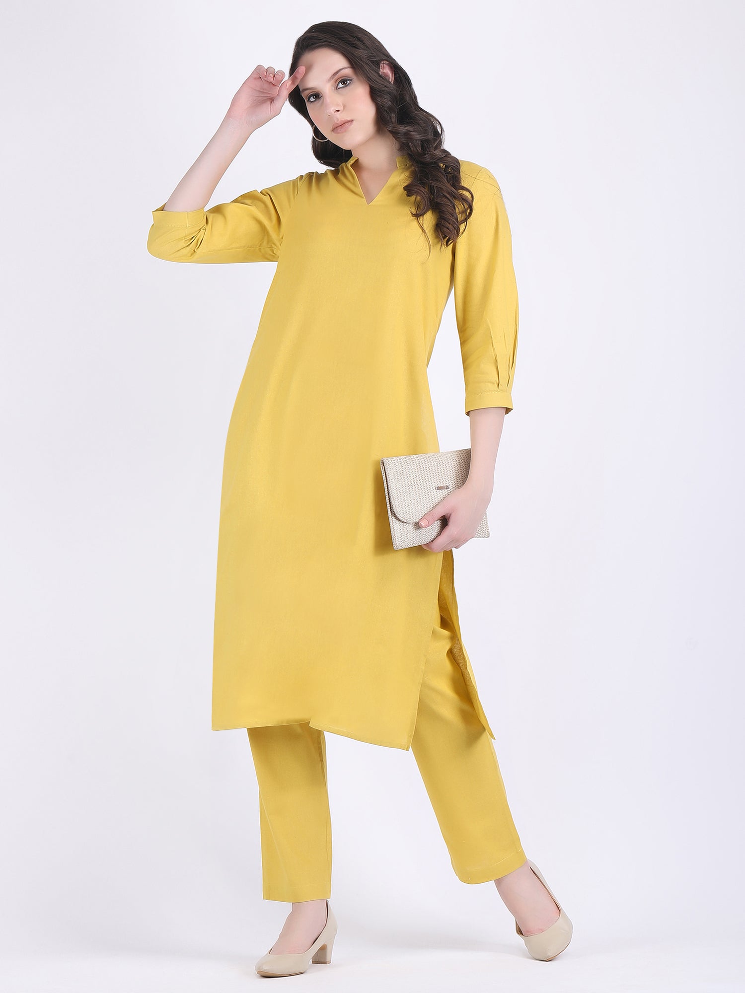 COTTON FLEX COMFORT WEAR KURTA SET LEMON CURRY