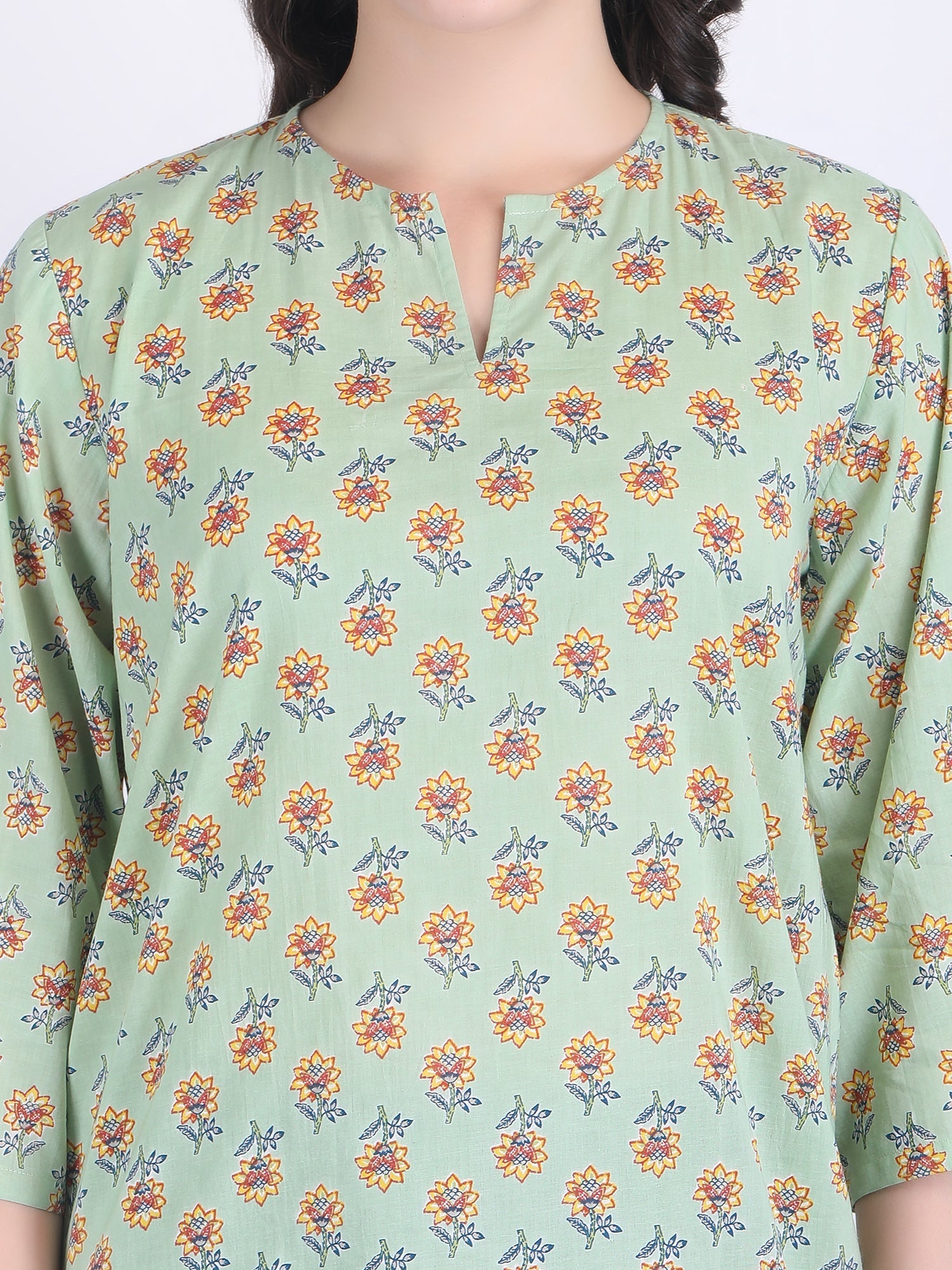 COTTON PRINT KURTI COLOUR GREEN