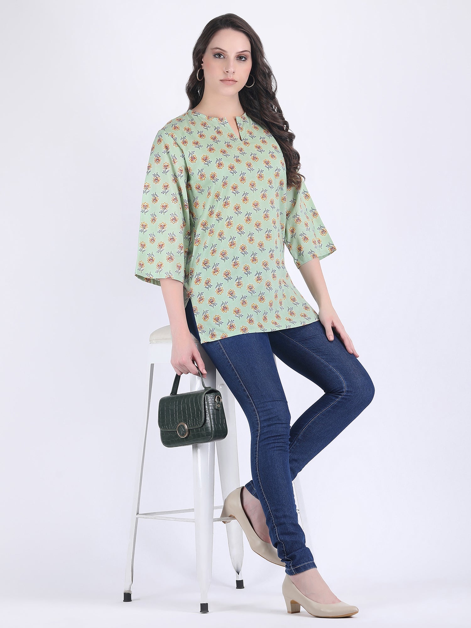 COTTON PRINT KURTI COLOUR GREEN