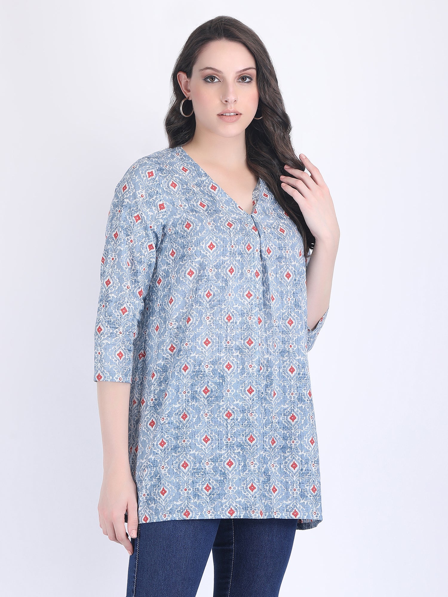COTTON PRINT A LINE KURTI SKY BLUE