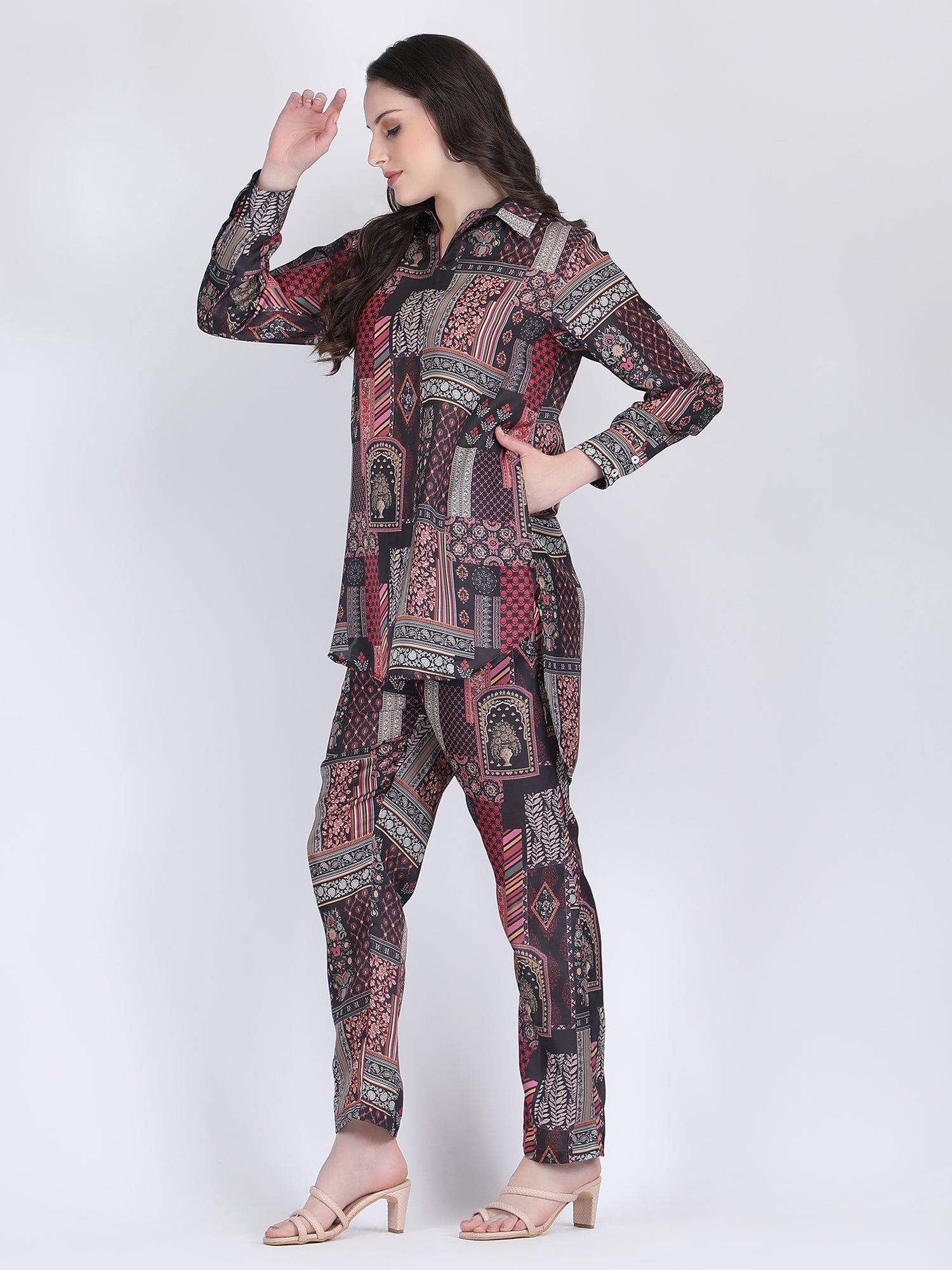 RAYON LONG COORD SET COLOUR BLACK