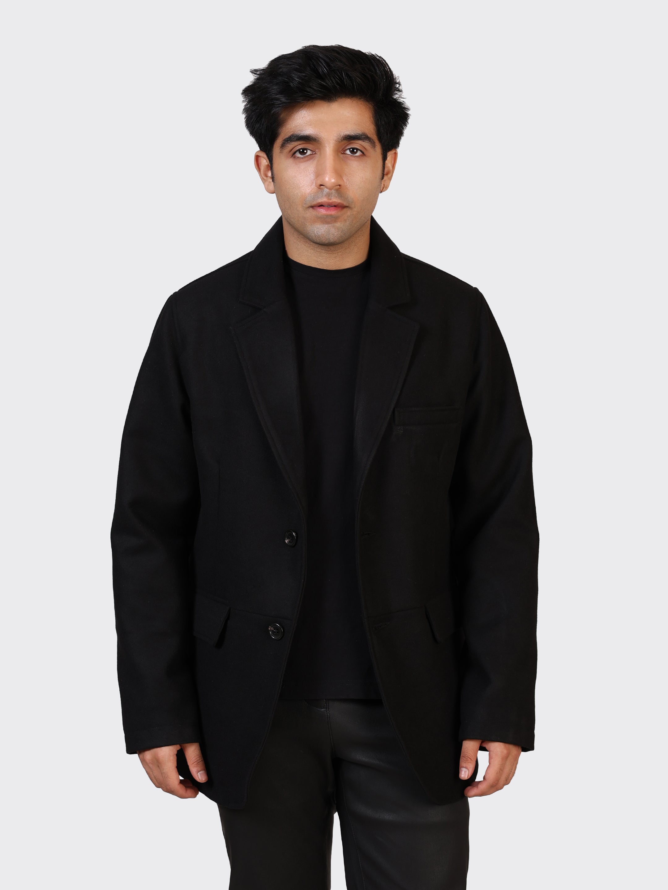 MENS BLAZER WOOLLEN JACKET-BLACK