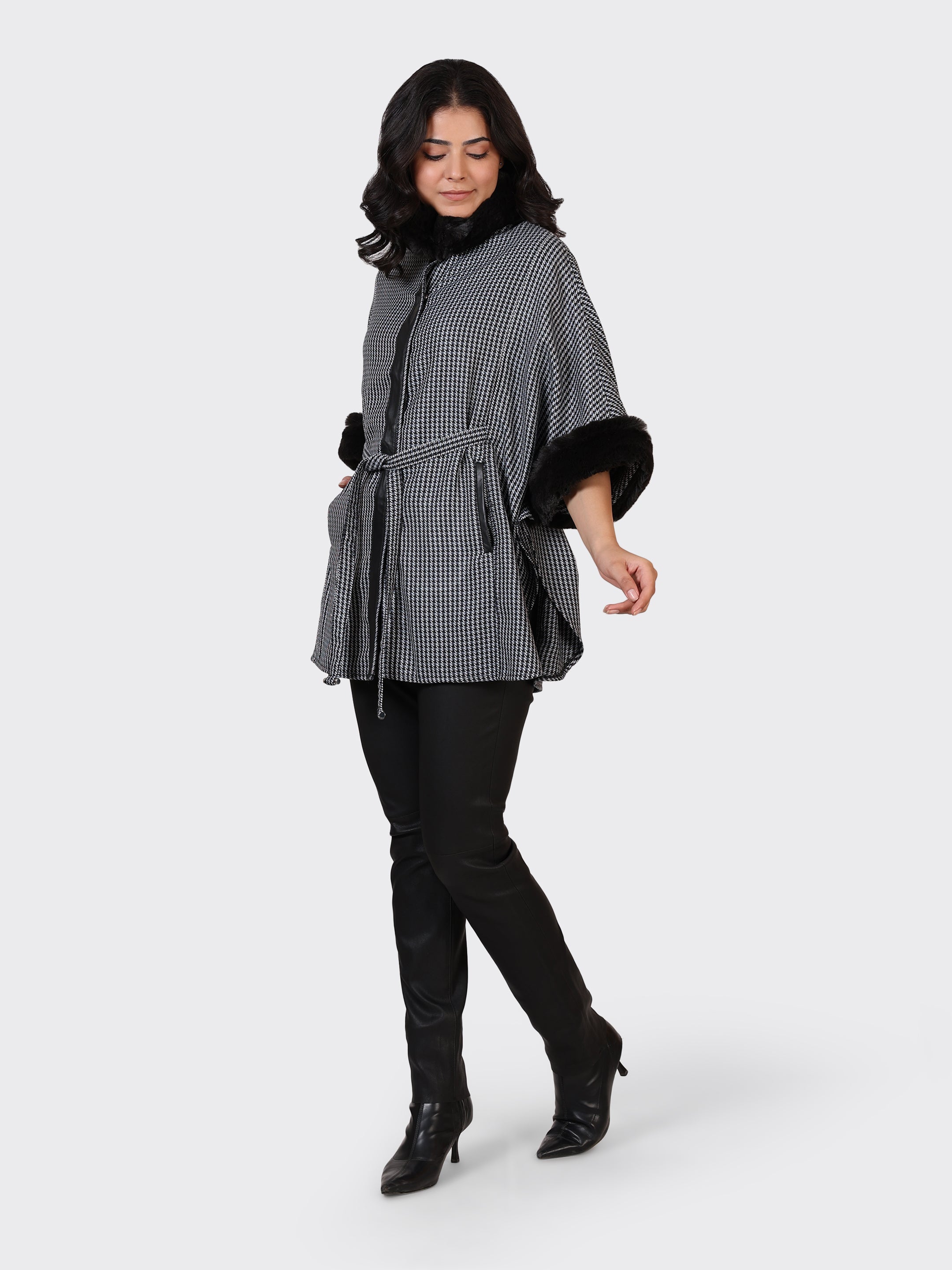 LADIES CAPE WOOLLEN JACKET-CROSS