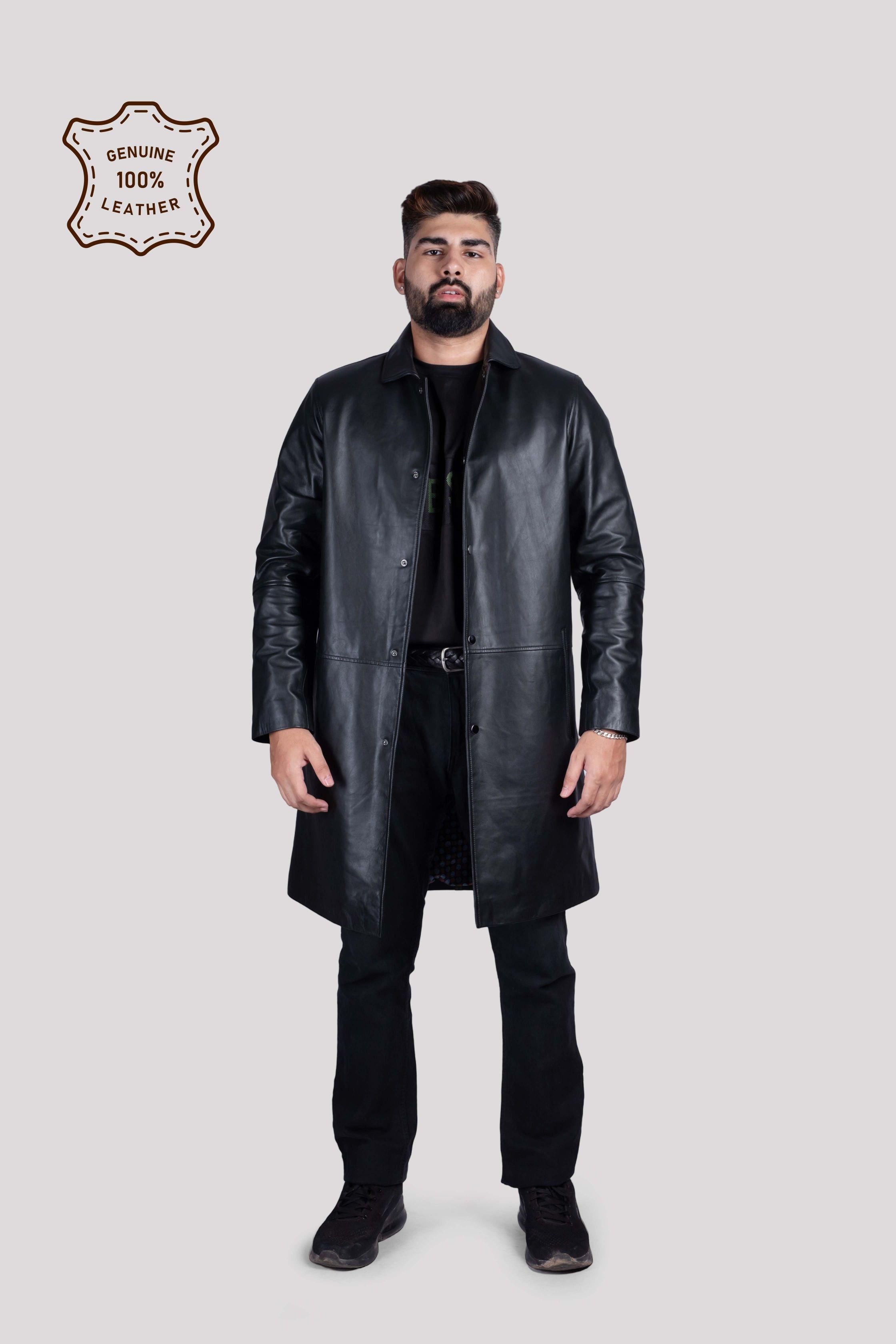 MENS LEATHER LONG JACKET