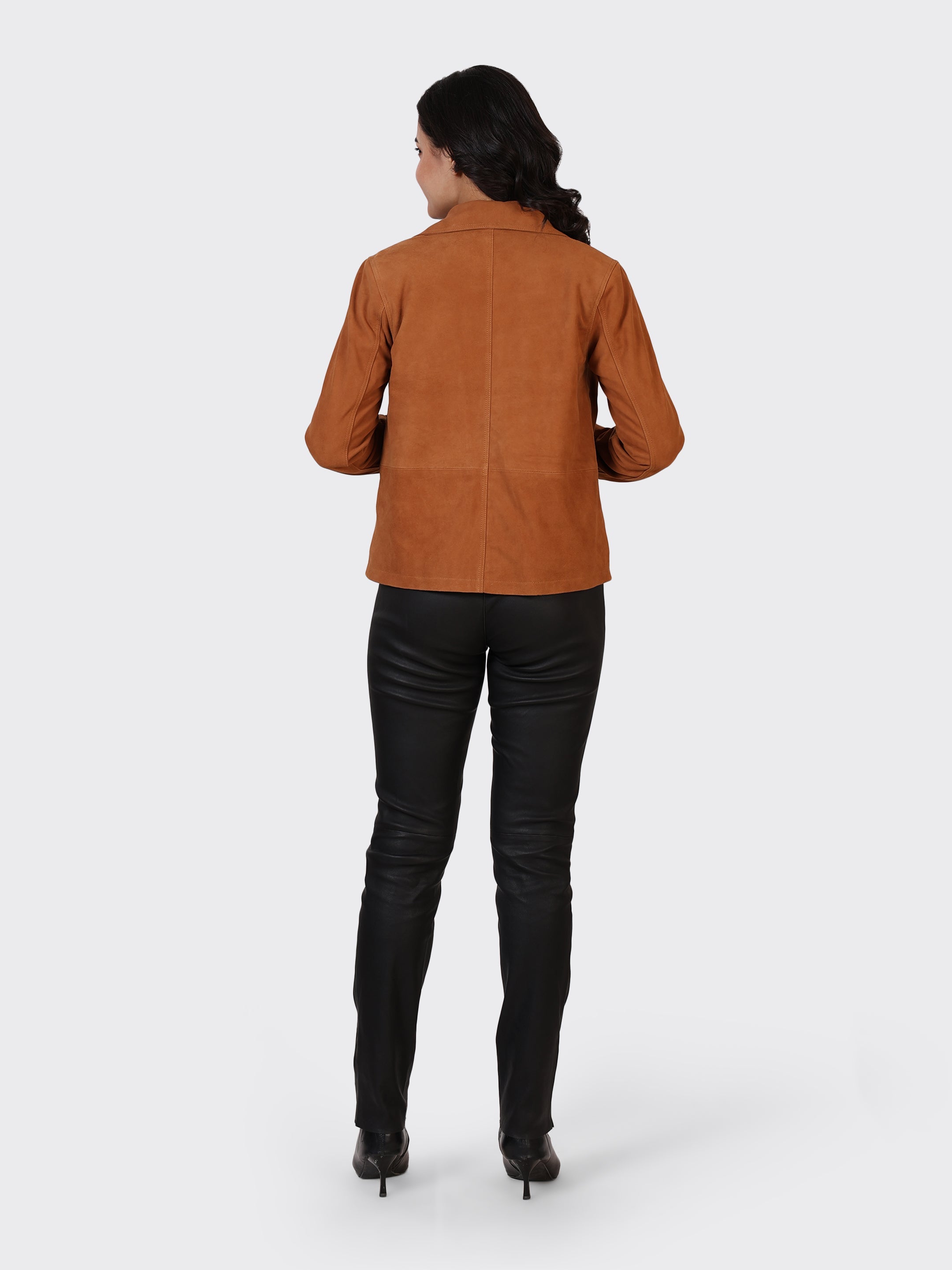 LADIES SUEDE LEATHER JACKET-COGNAC