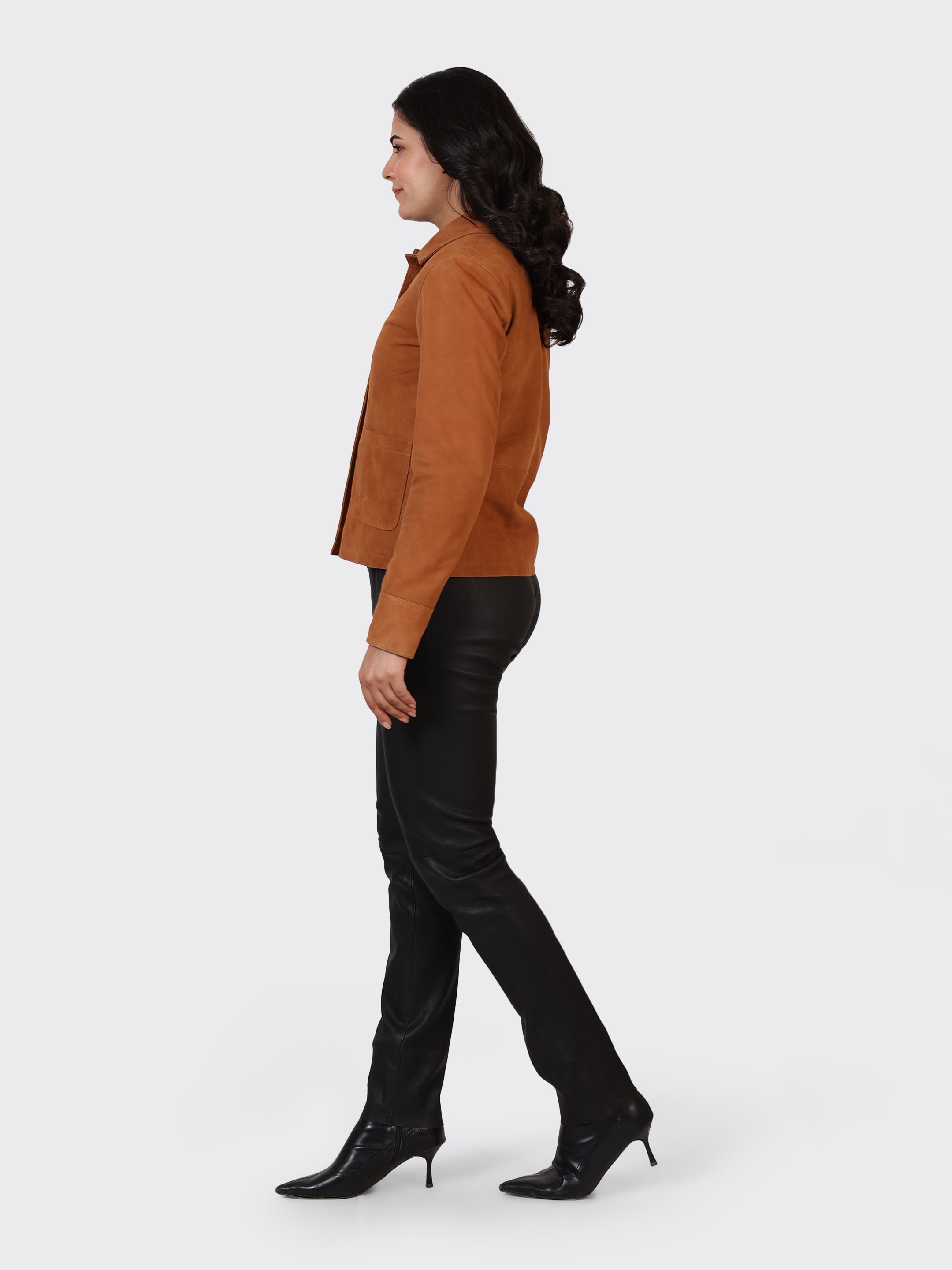 LADIES SUEDE LEATHER JACKET-COGNAC