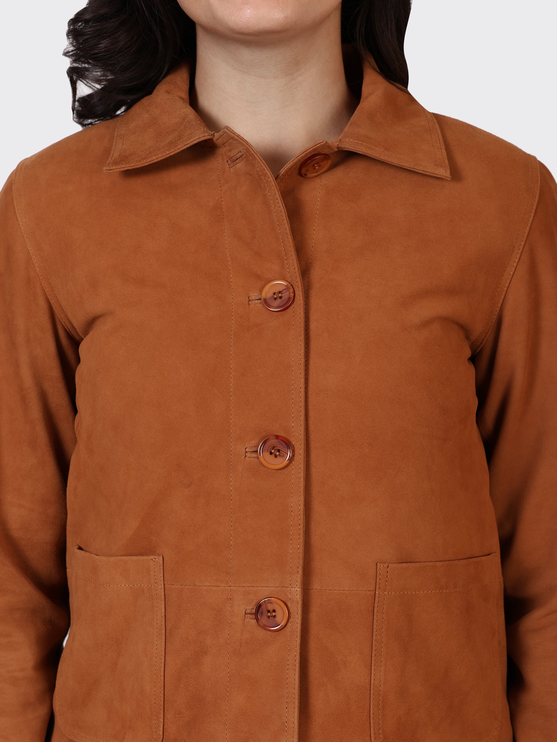 LADIES SUEDE LEATHER JACKET-COGNAC
