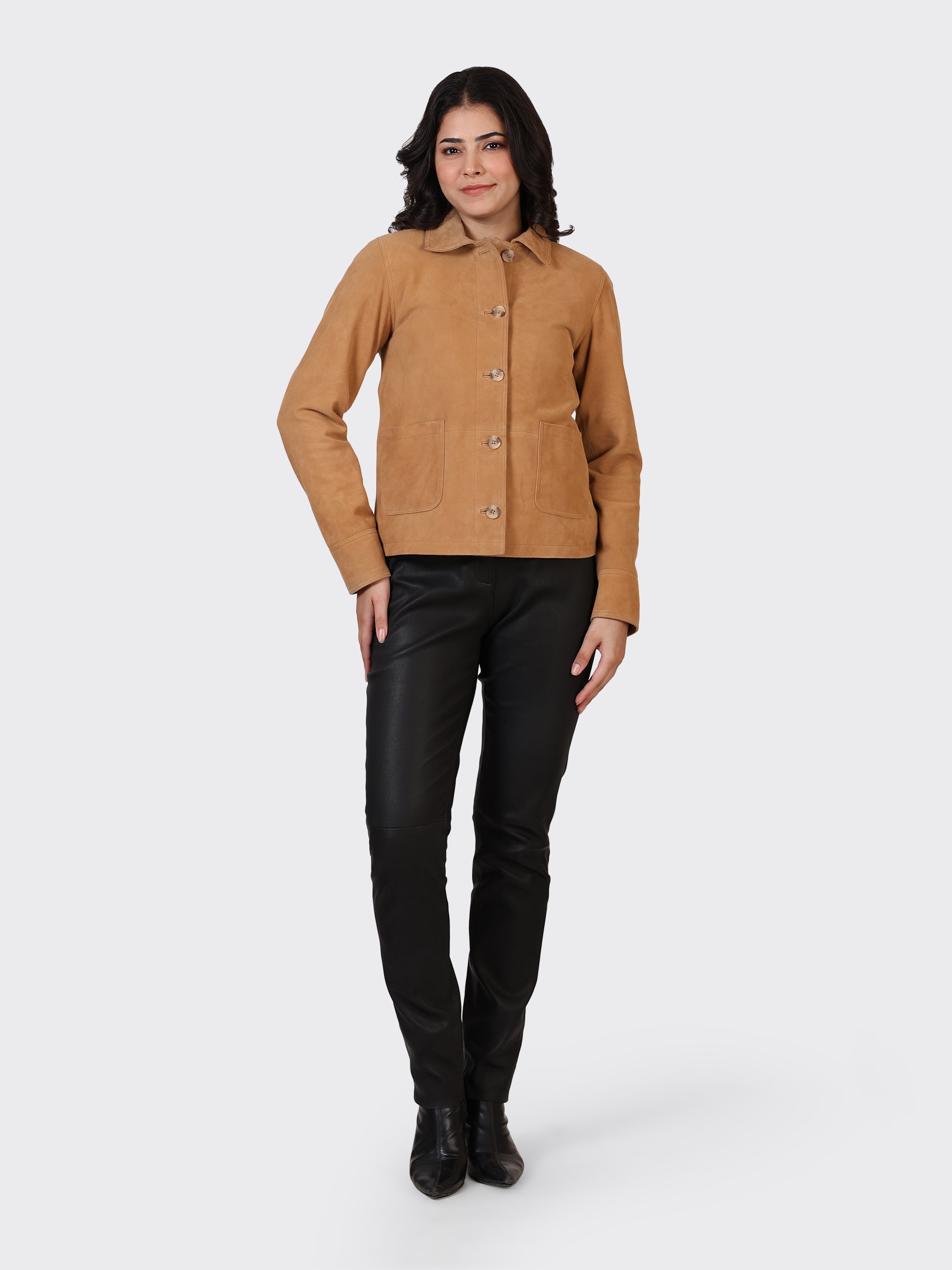 LADIES SUEDE LEATHER JACKET-SAND