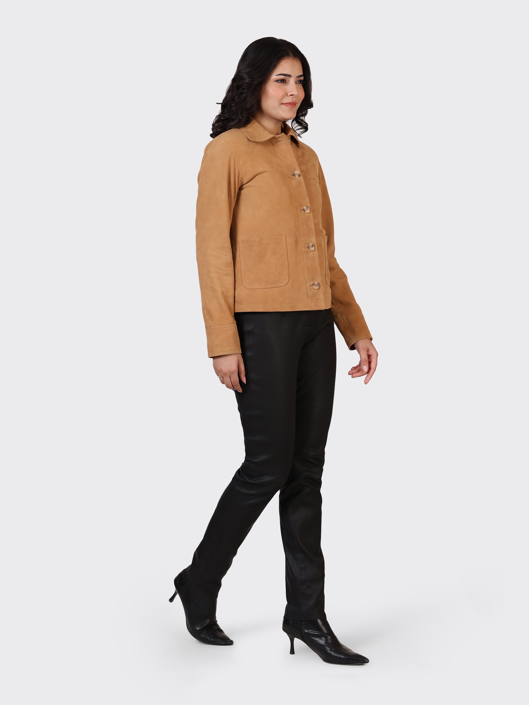 LADIES SUEDE LEATHER JACKET-SAND
