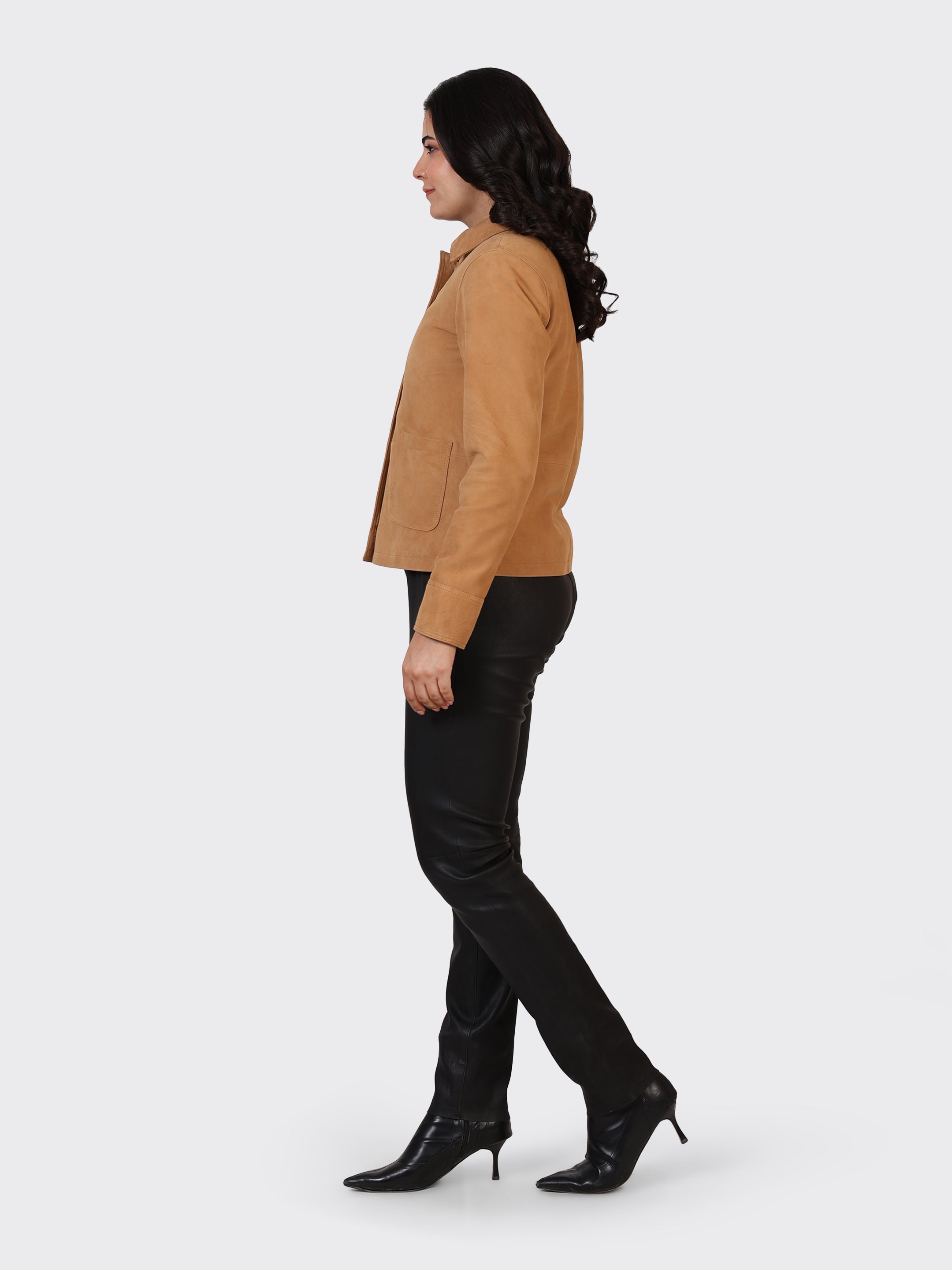 LADIES SUEDE LEATHER JACKET-SAND