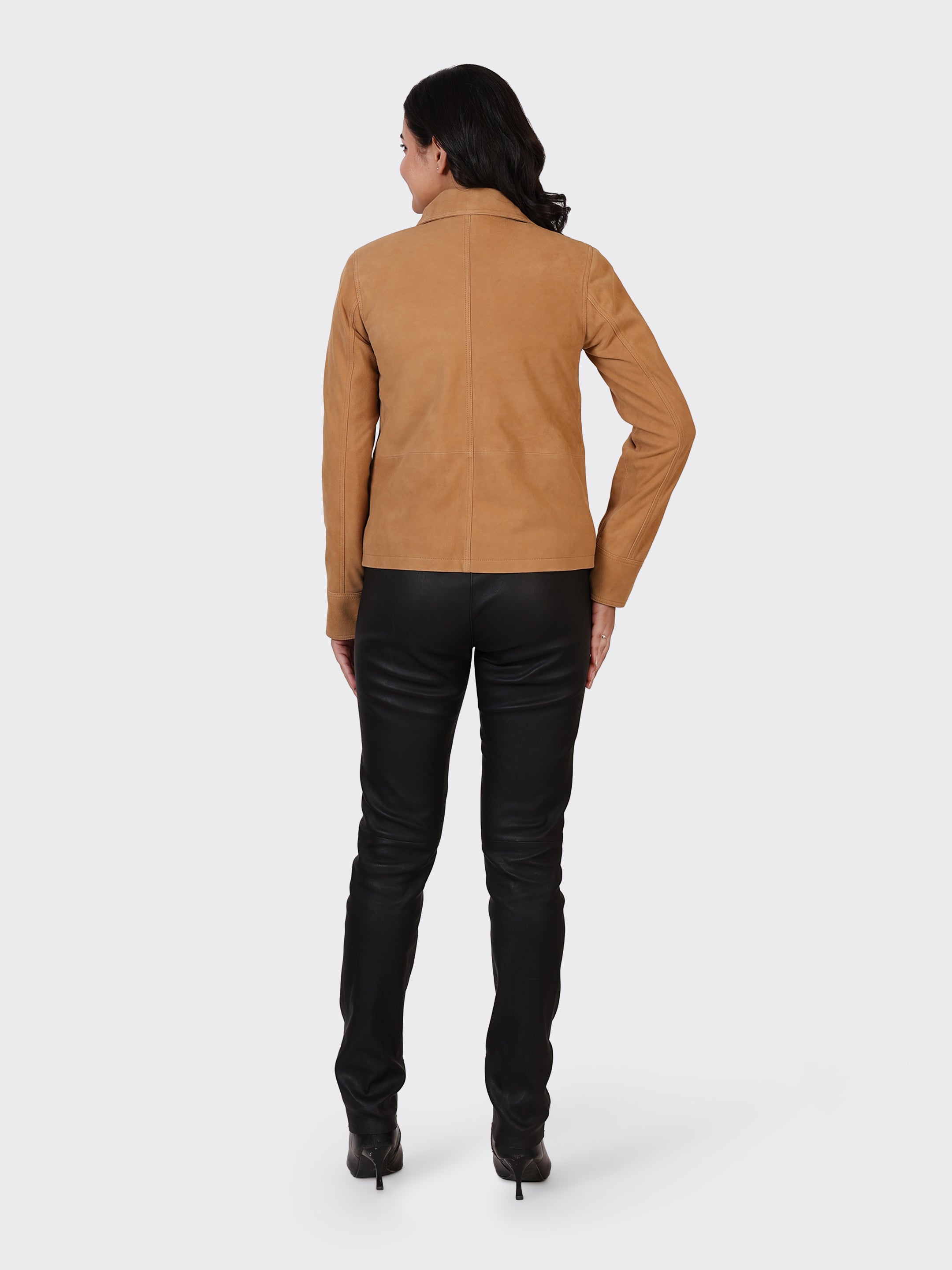 LADIES SUEDE LEATHER JACKET-SAND