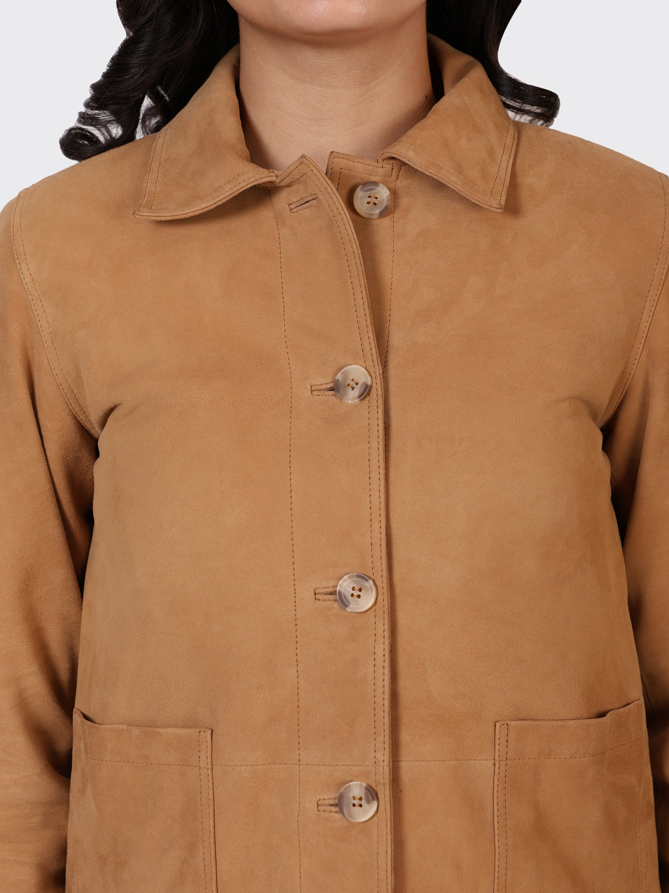 LADIES SUEDE LEATHER JACKET-SAND