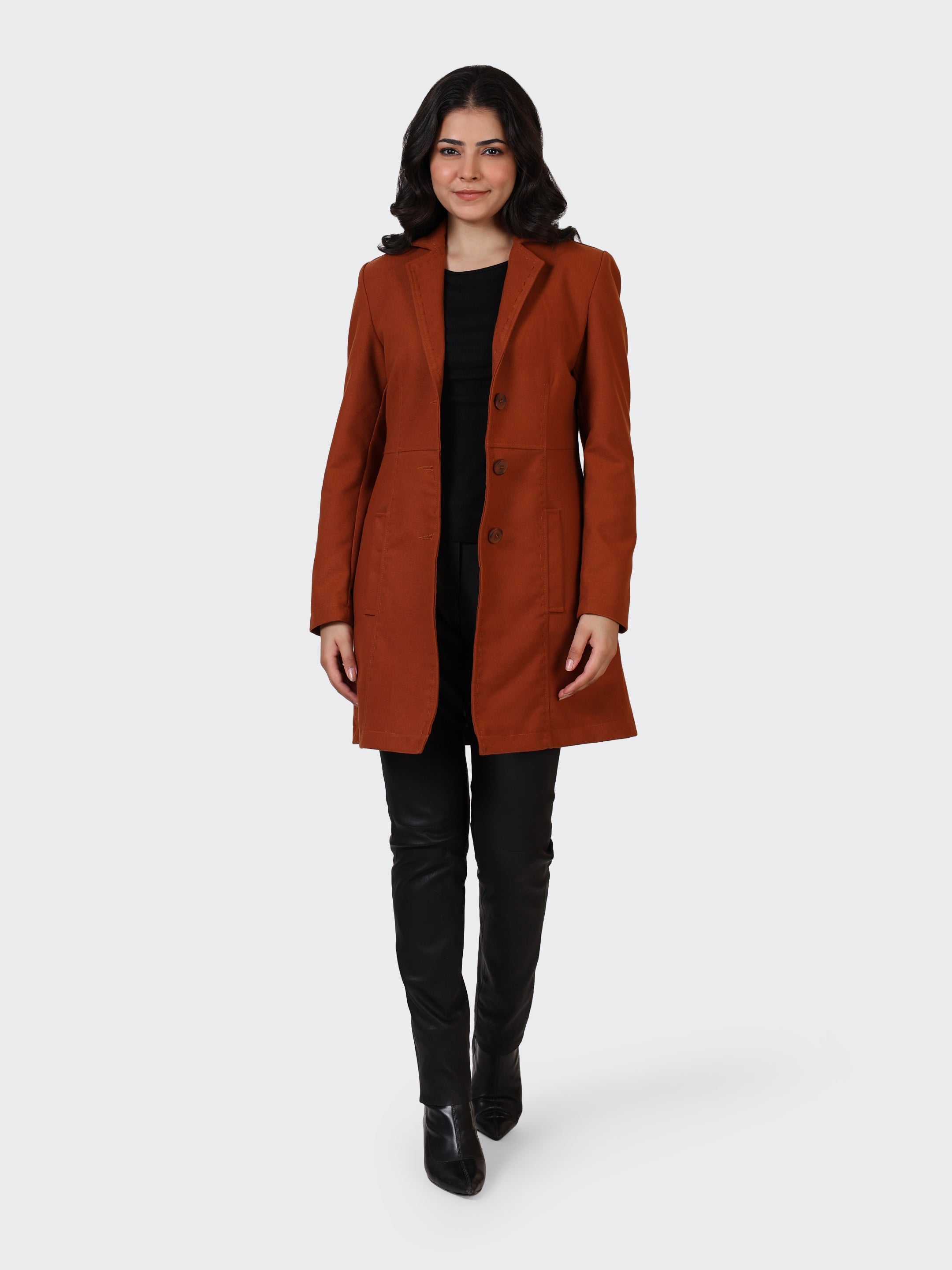 LADIES WOOLLEN JACKET-COGNAC