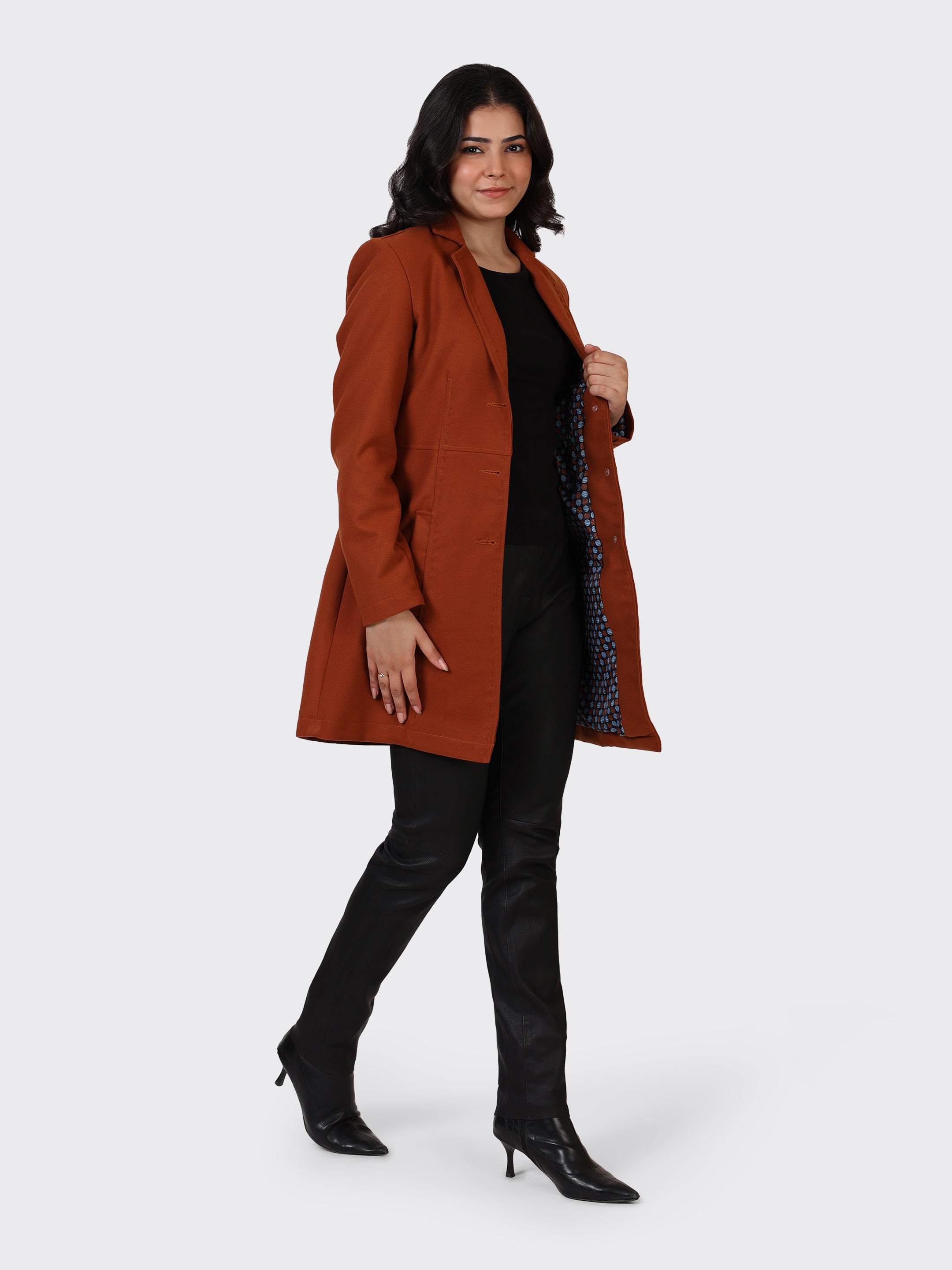 LADIES WOOLLEN JACKET-COGNAC