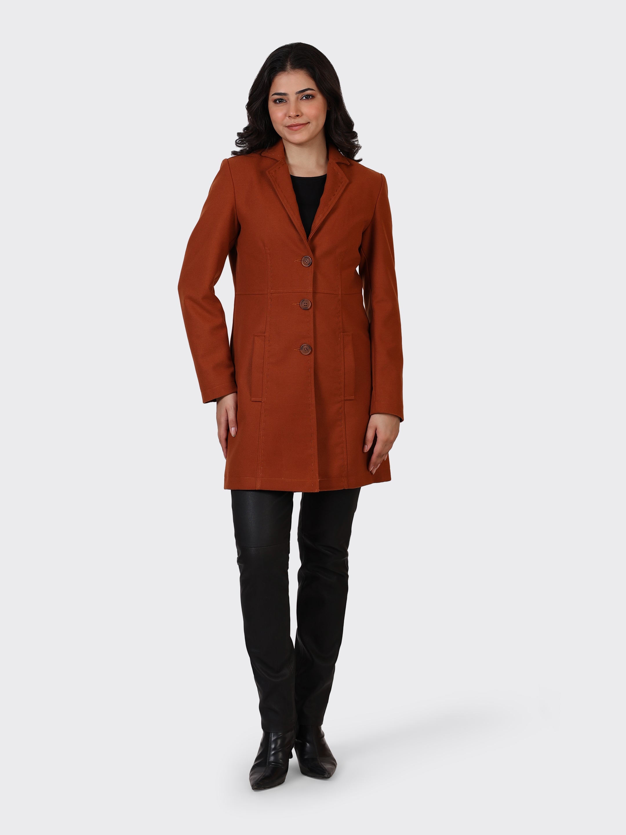 LADIES WOOLLEN JACKET-COGNAC
