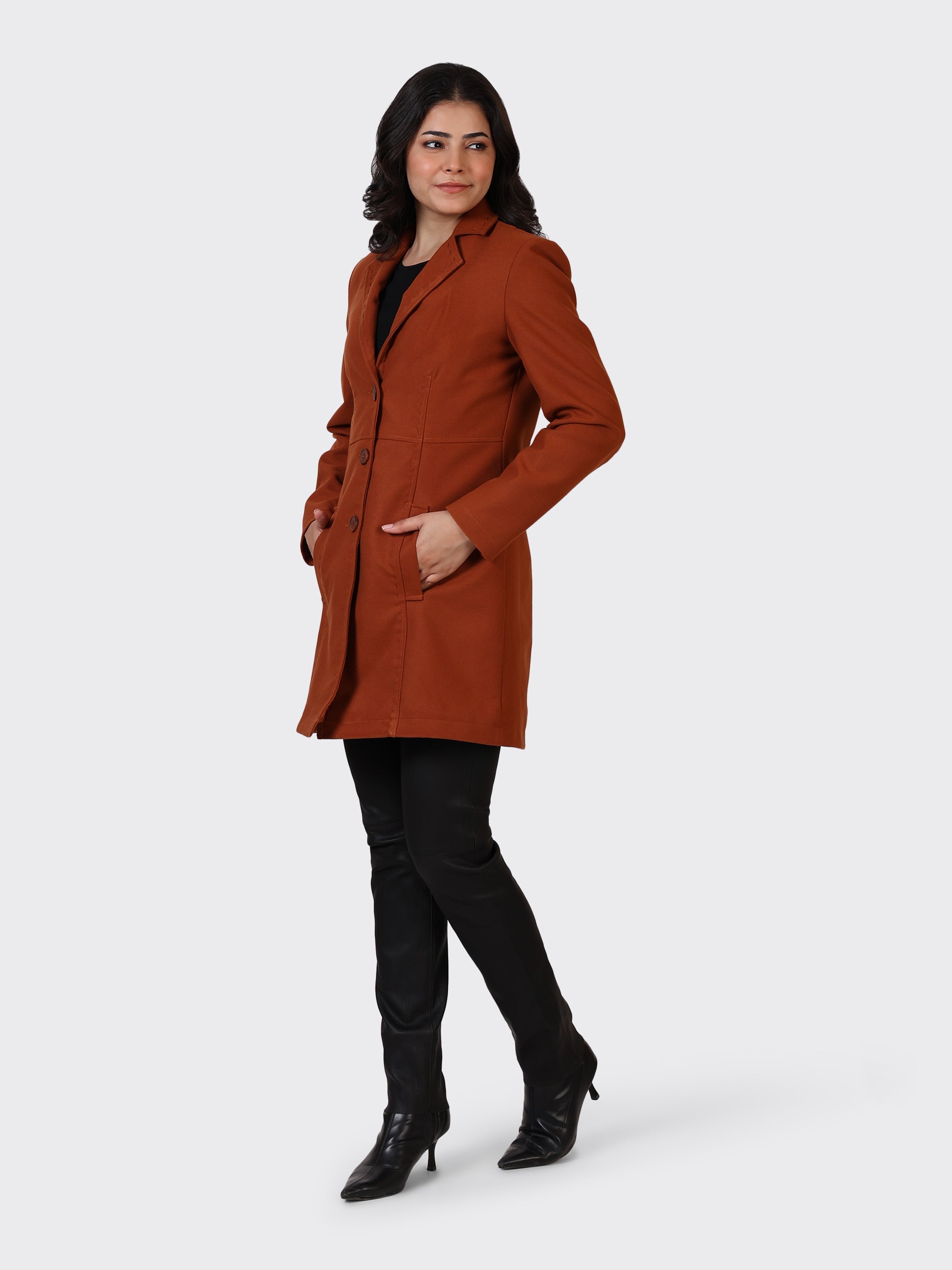 LADIES WOOLLEN JACKET-COGNAC