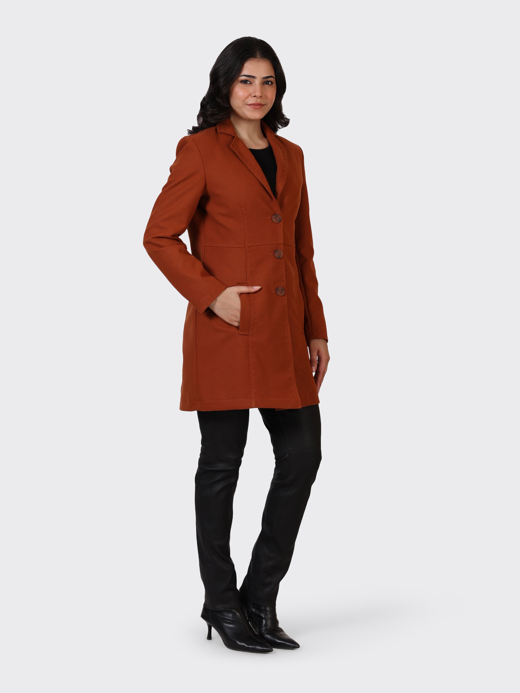 LADIES WOOLLEN JACKET-COGNAC