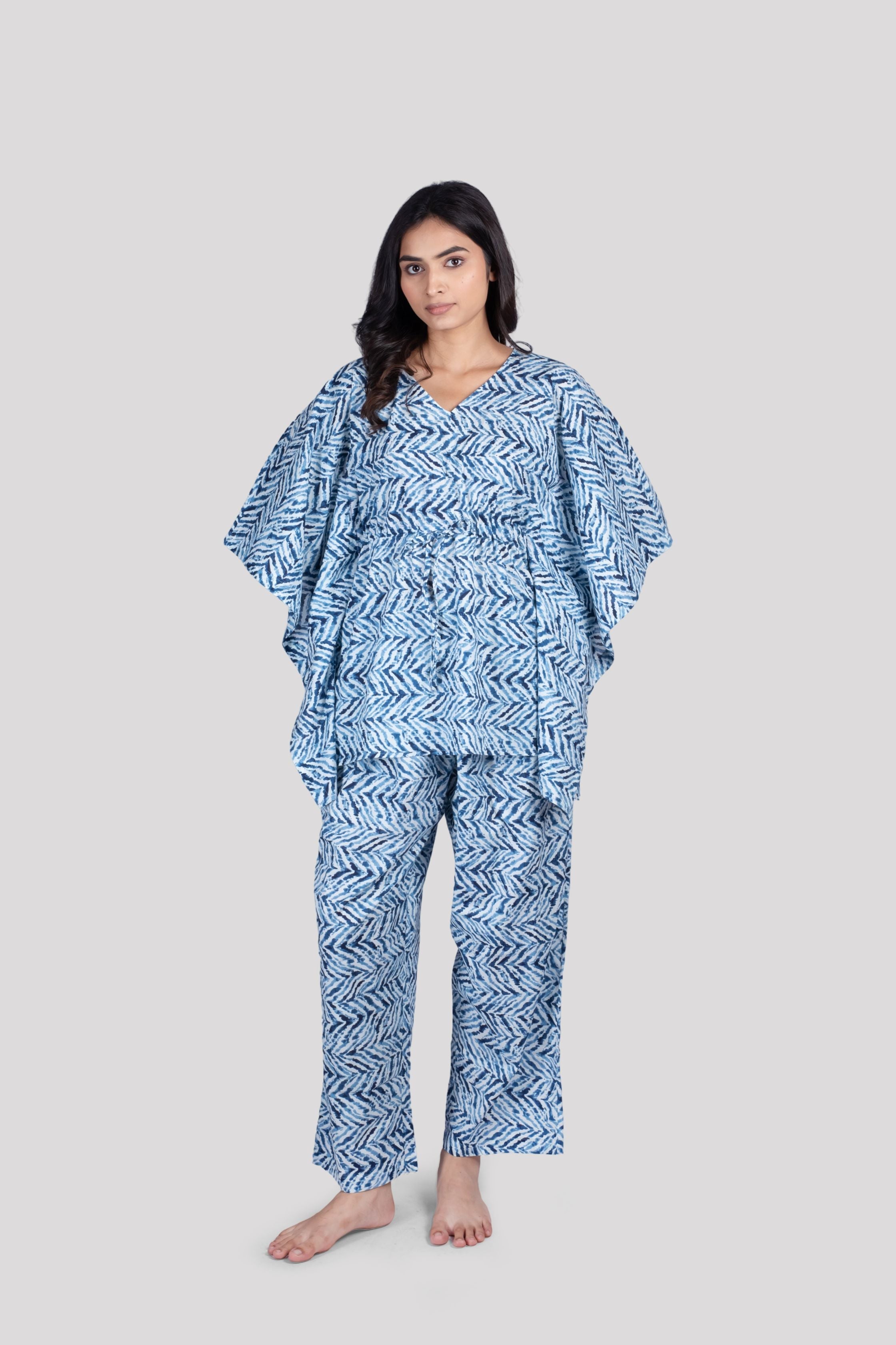 WOMEN SOFT COTTON SHORT KAFTAN NIGHT SUIT SET