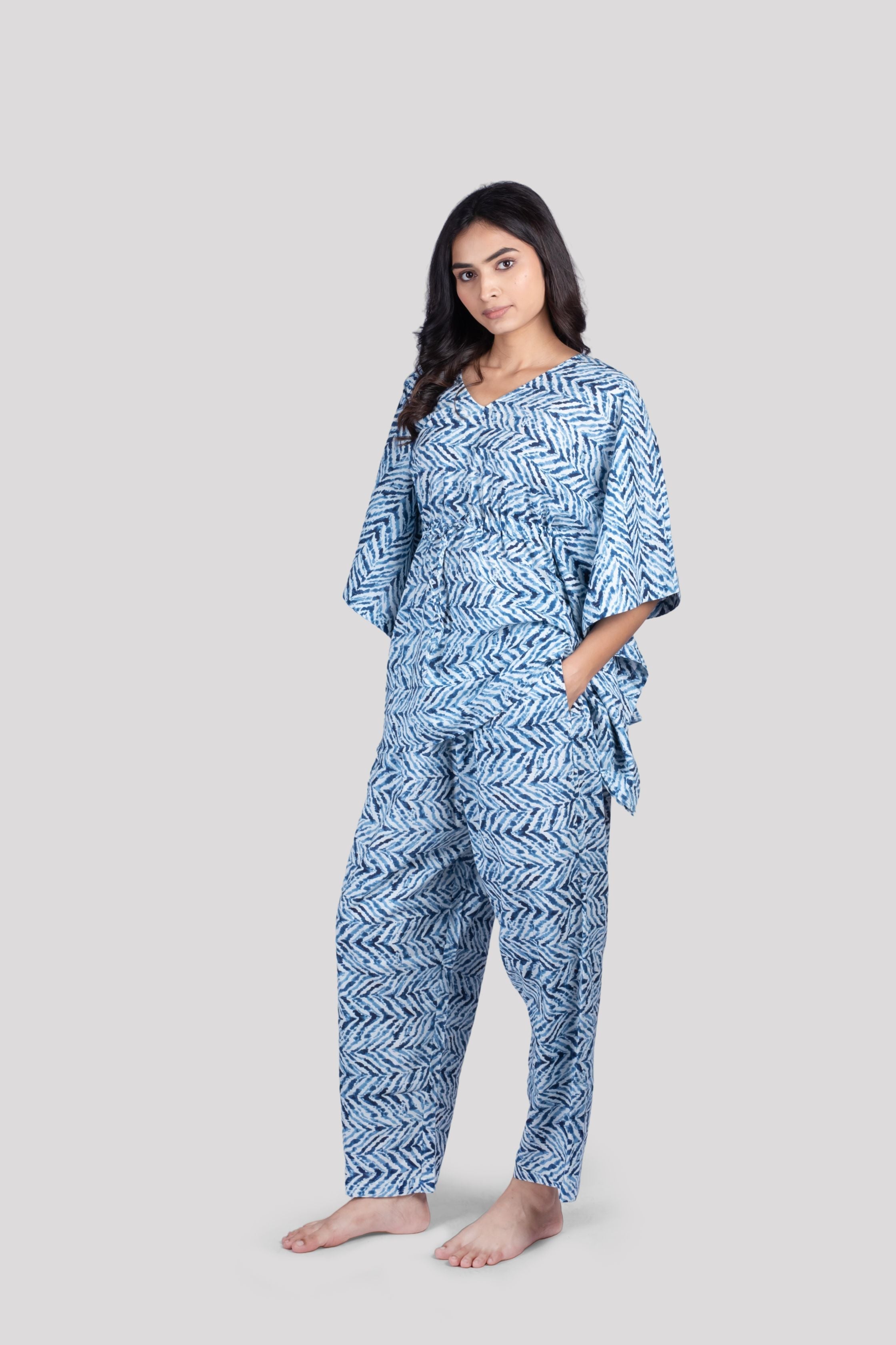 WOMEN SOFT COTTON SHORT KAFTAN NIGHT SUIT SET