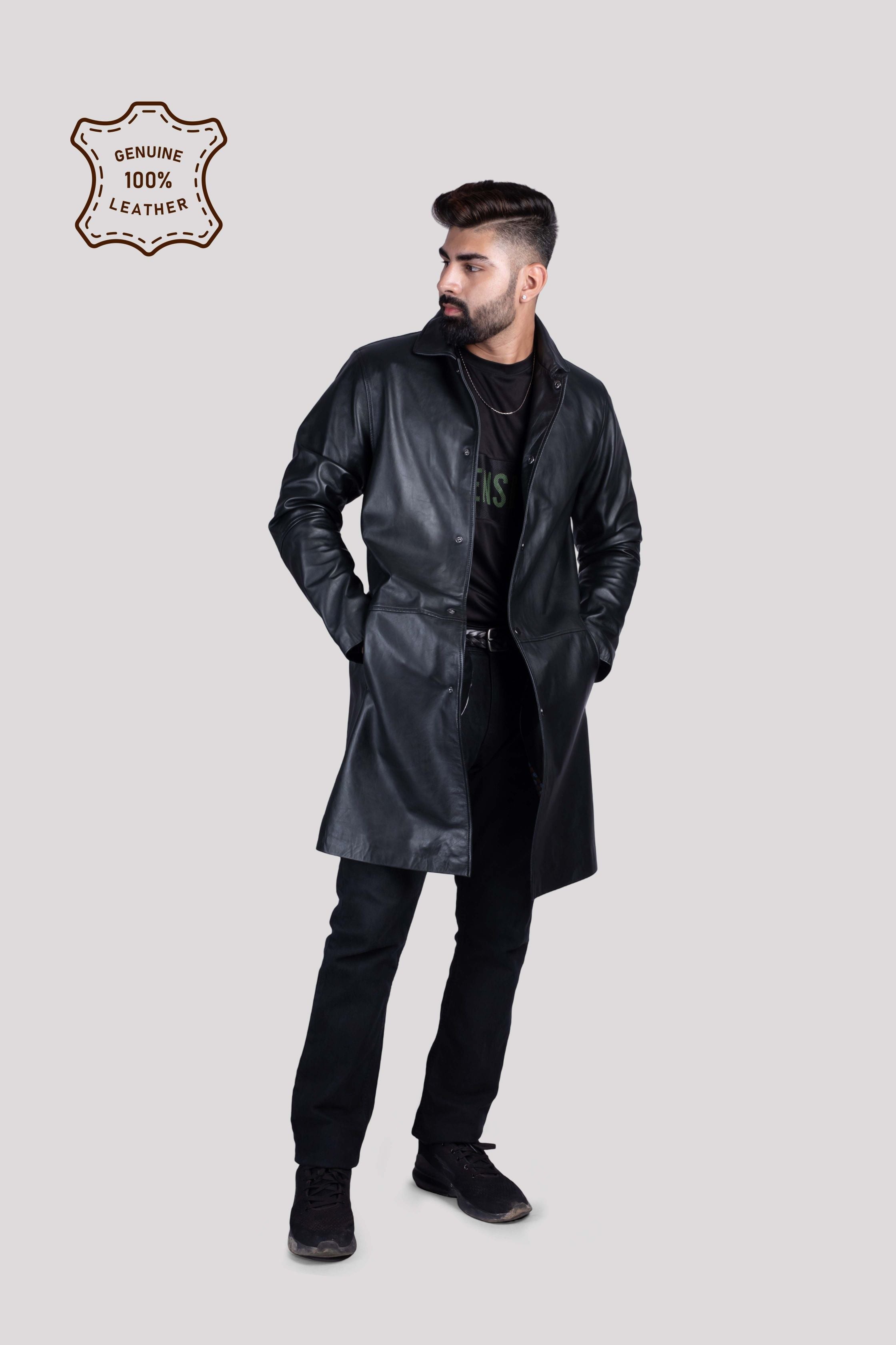 MENS LEATHER LONG JACKET