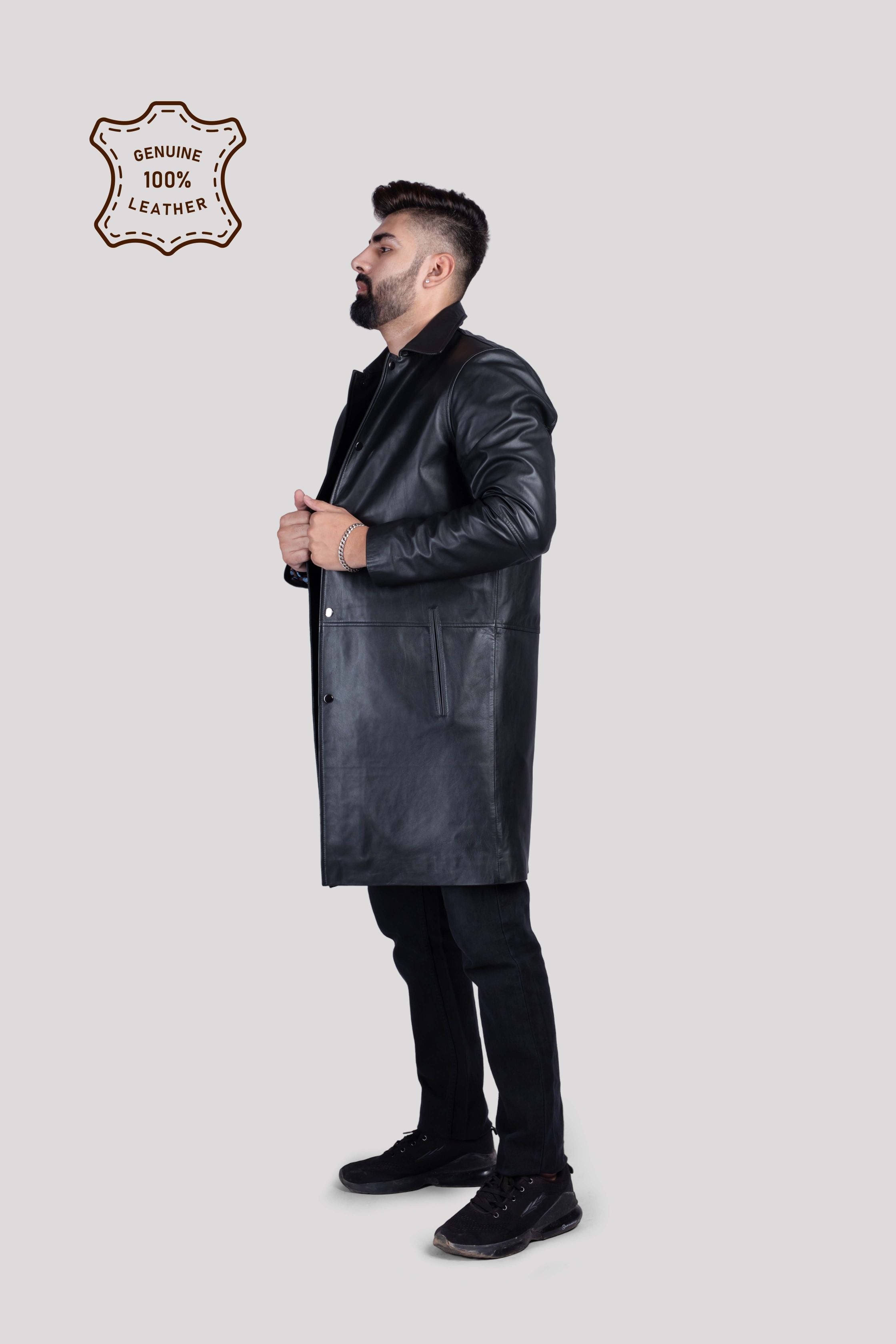 MENS LEATHER LONG JACKET