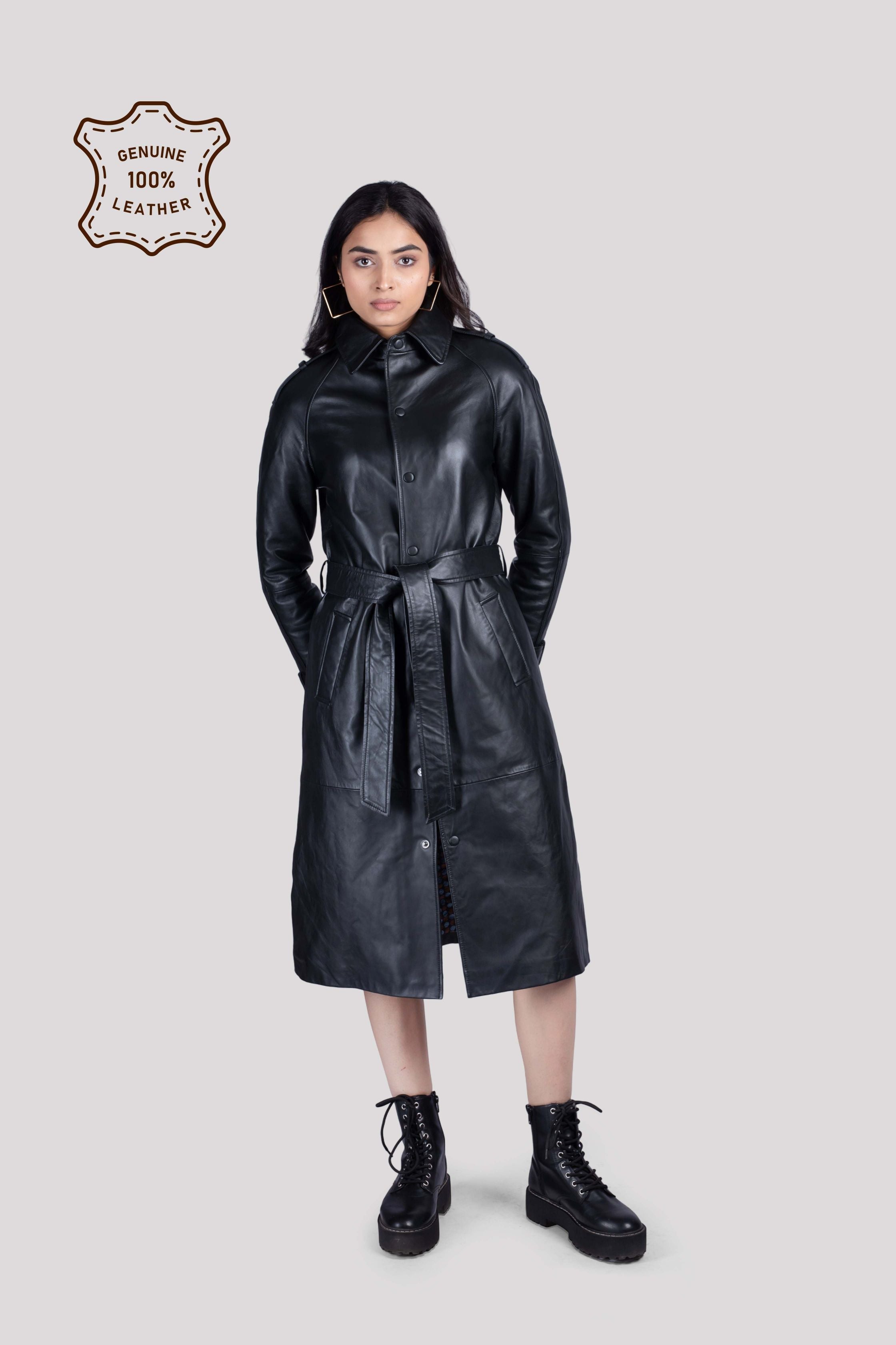 LADIES LEATHER LONG COAT