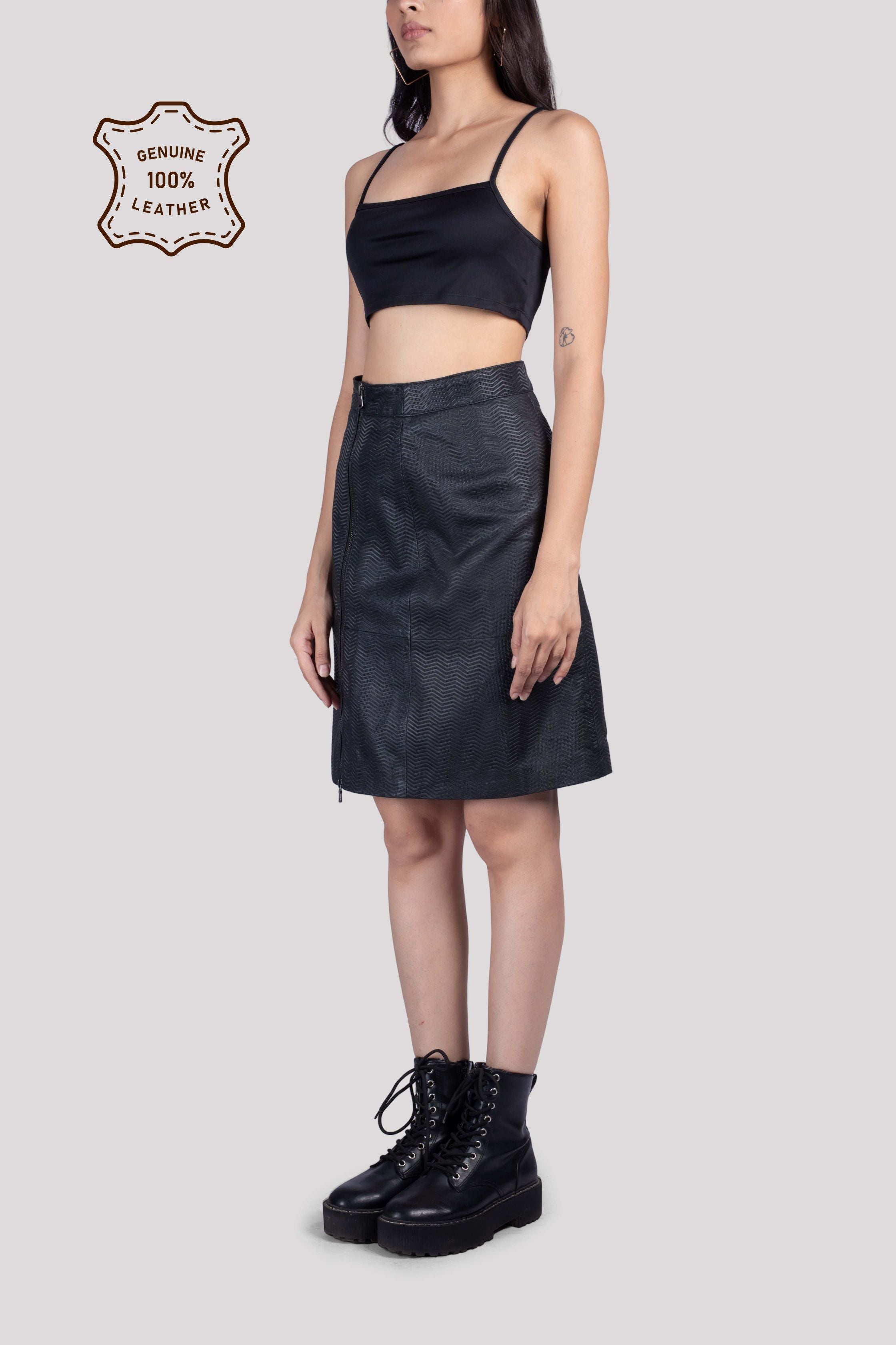 LADIES LEATHER SKIRT WITH PRINT ON LEATHER
