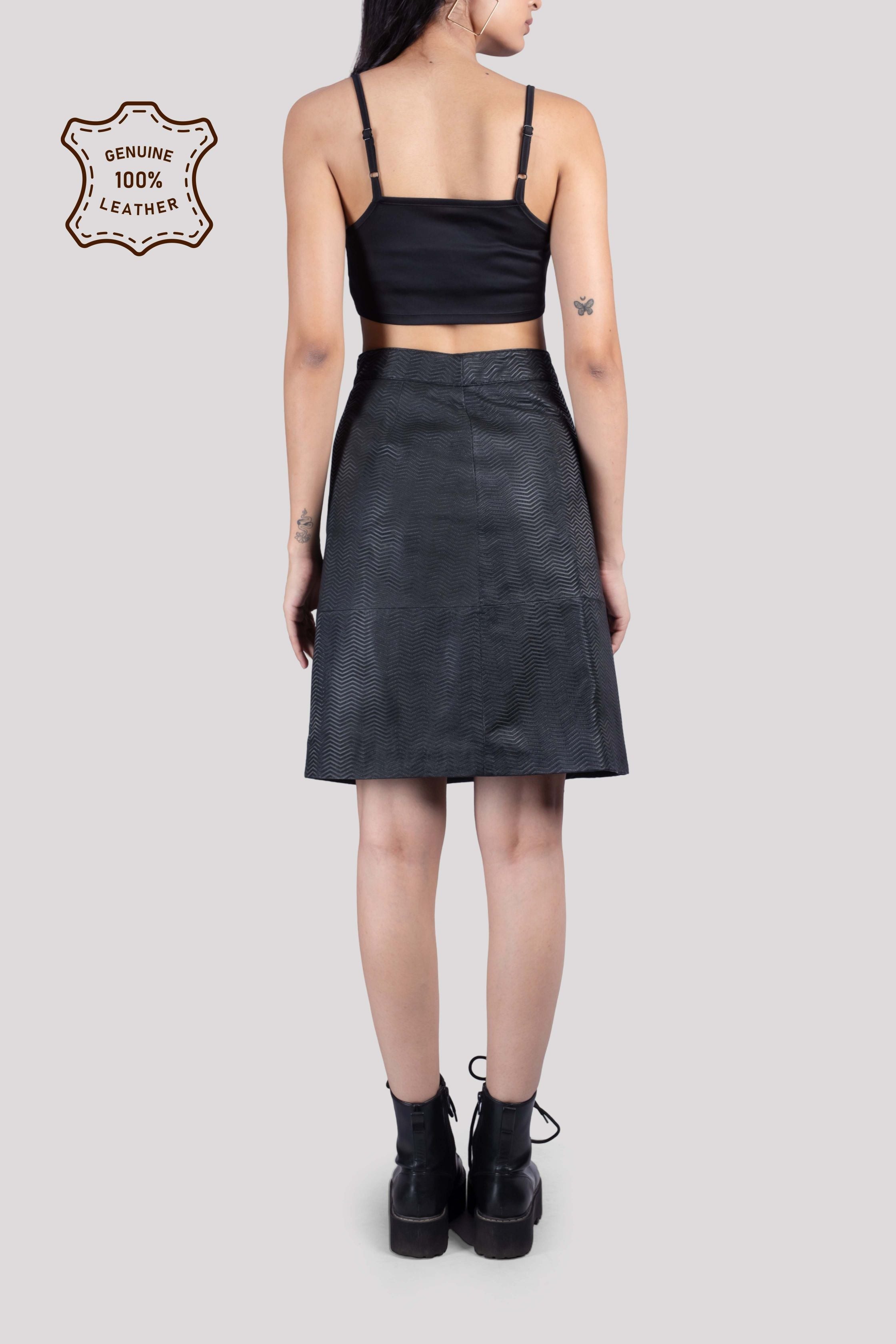 LADIES LEATHER SKIRT WITH PRINT ON LEATHER