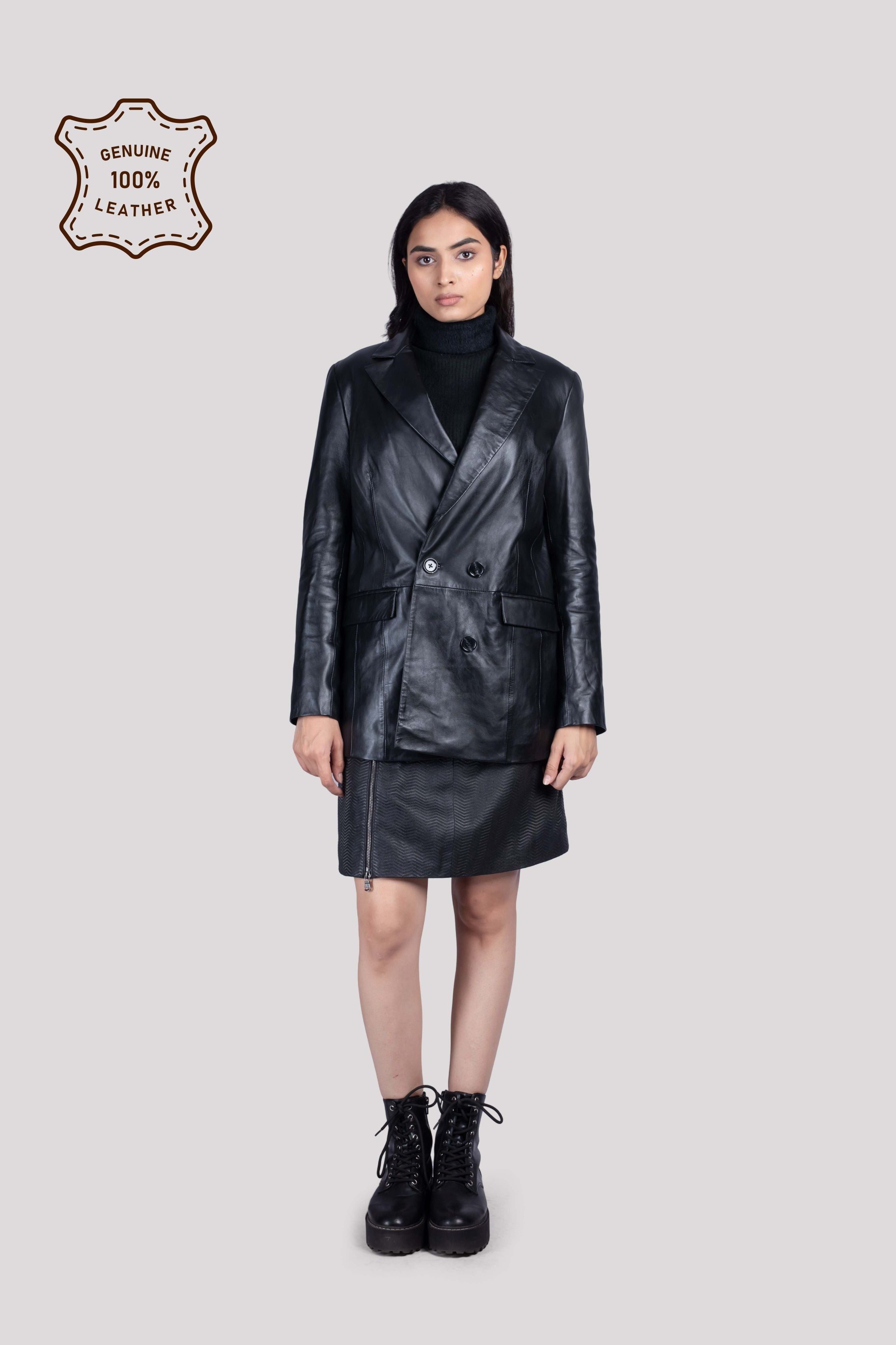 LADIES LEATHER DOUBLE BREASTED BLAZER